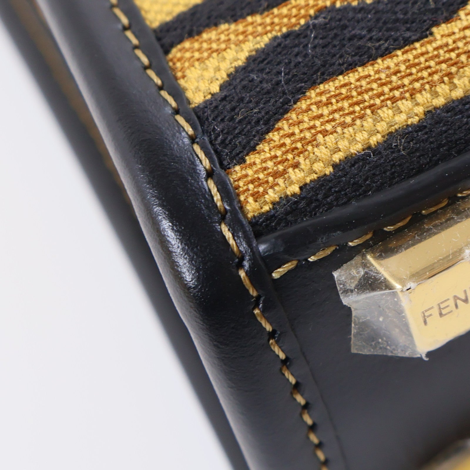 FENDI GHW Mini Sunshine Shopper 2 Way Bag 8BS051 Leather/Canvas Brown/Black