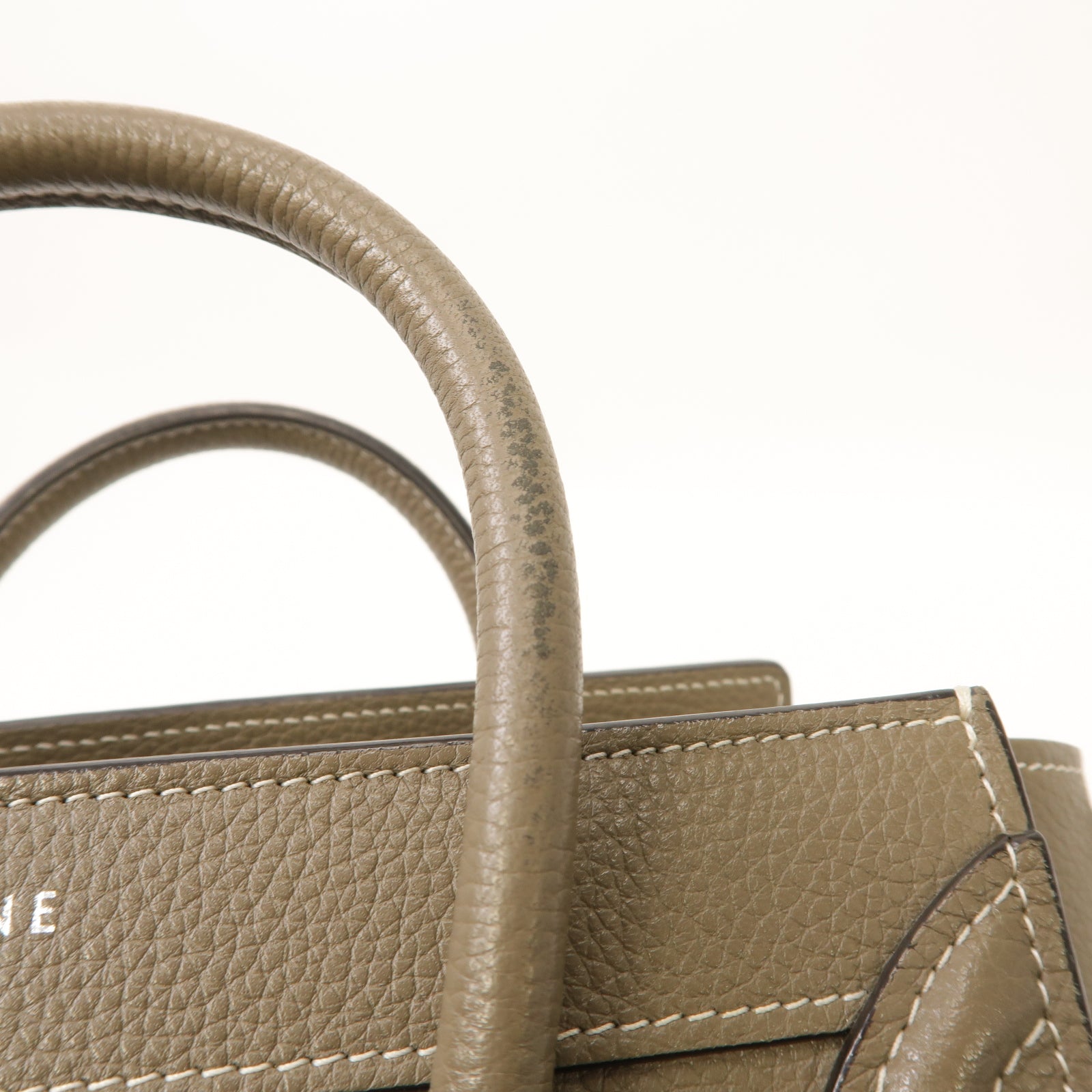 CELINE 【激減優惠】牛皮皮革Nano Luggage銀扣手挽肩背兩用袋米灰色
