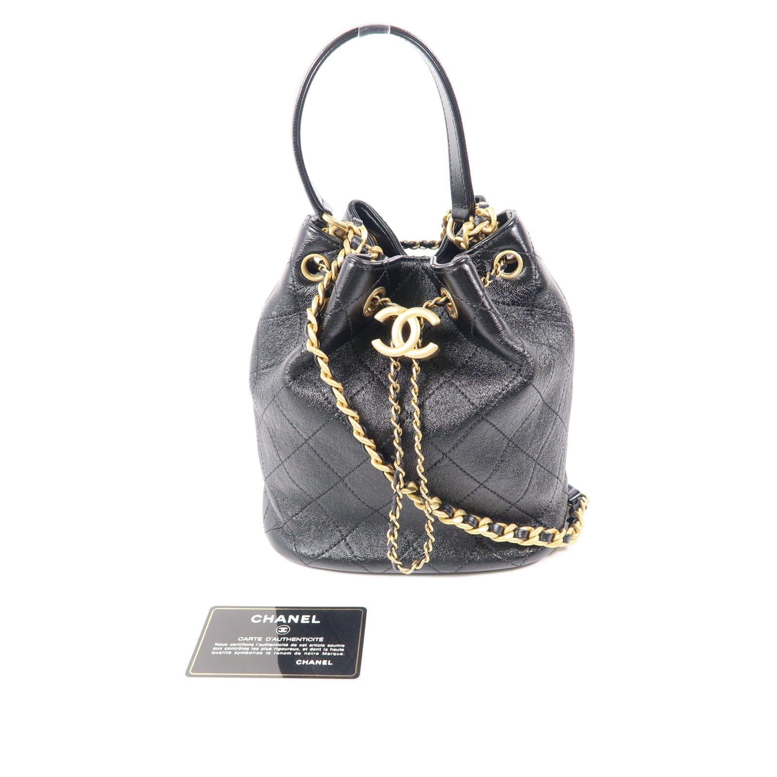 CHANEL 牛皮皮革Bucket Bag金扣手挽肩背兩用袋