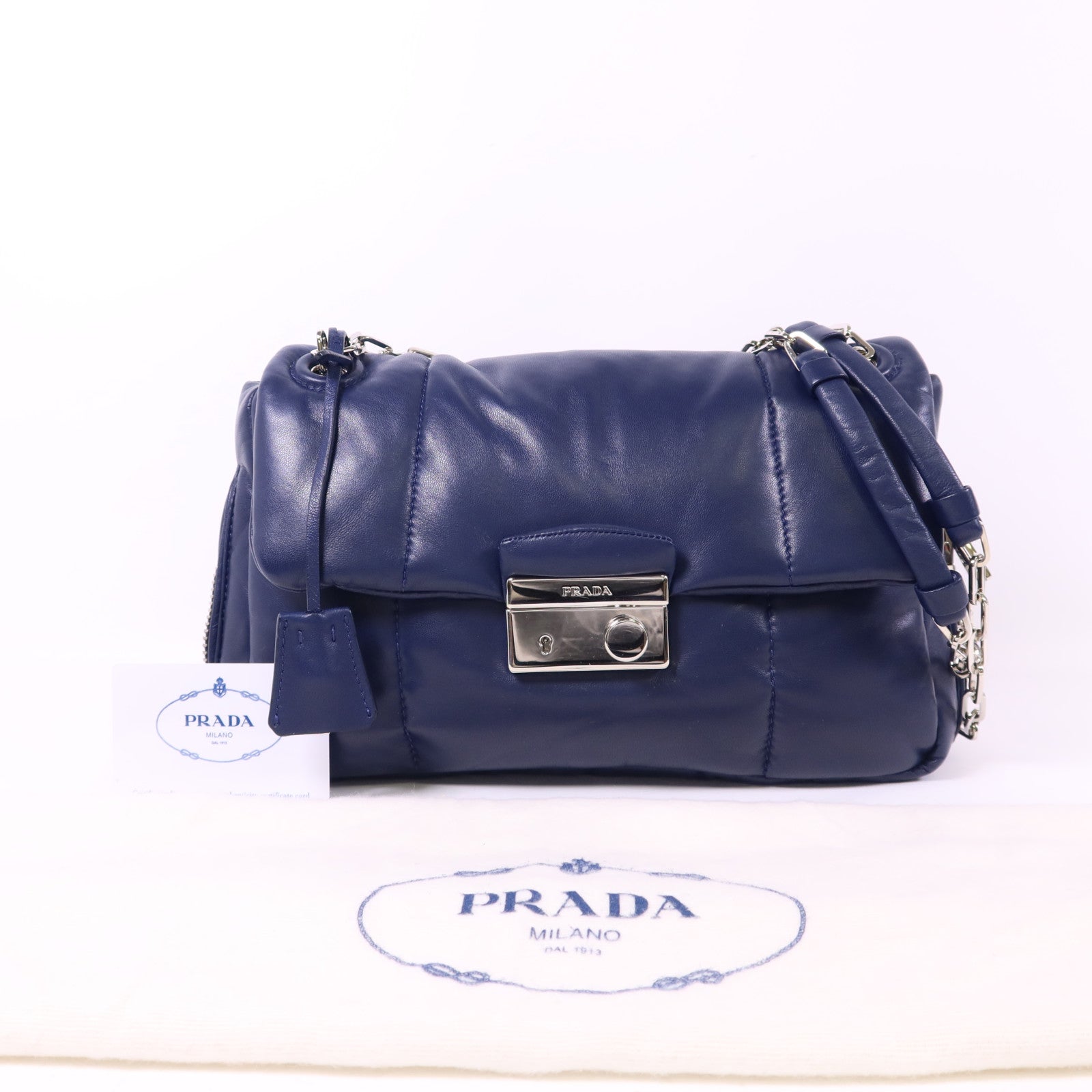 PRADA 羊皮皮革Chain Shoulder Bag銀扣鏈帶肩背袋