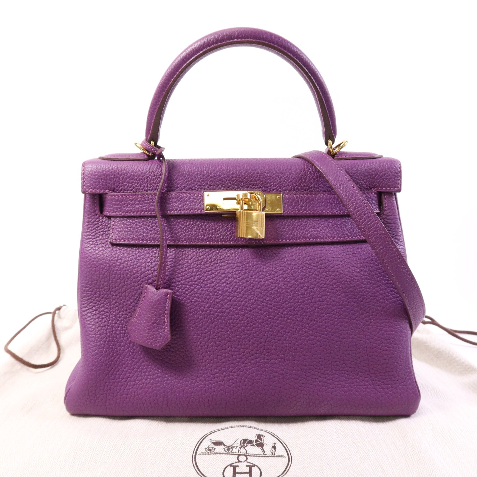 HERMES Togo皮革Kelly 28金扣手挽肩背兩用袋Anemone
