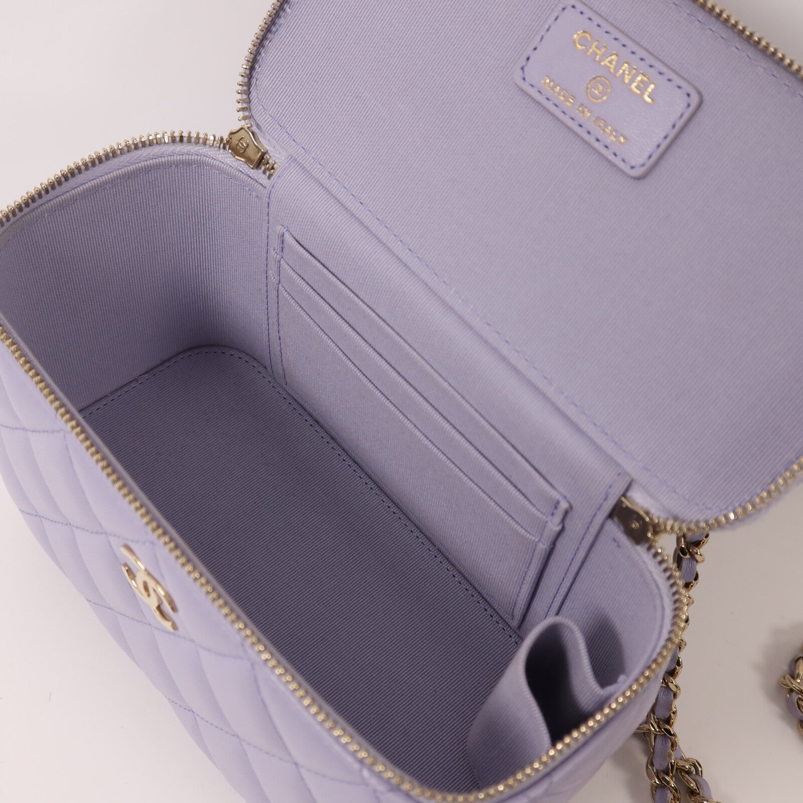 CHANEL 羊皮皮革Vanity Case金扣鏈帶手挽肩背兩用袋