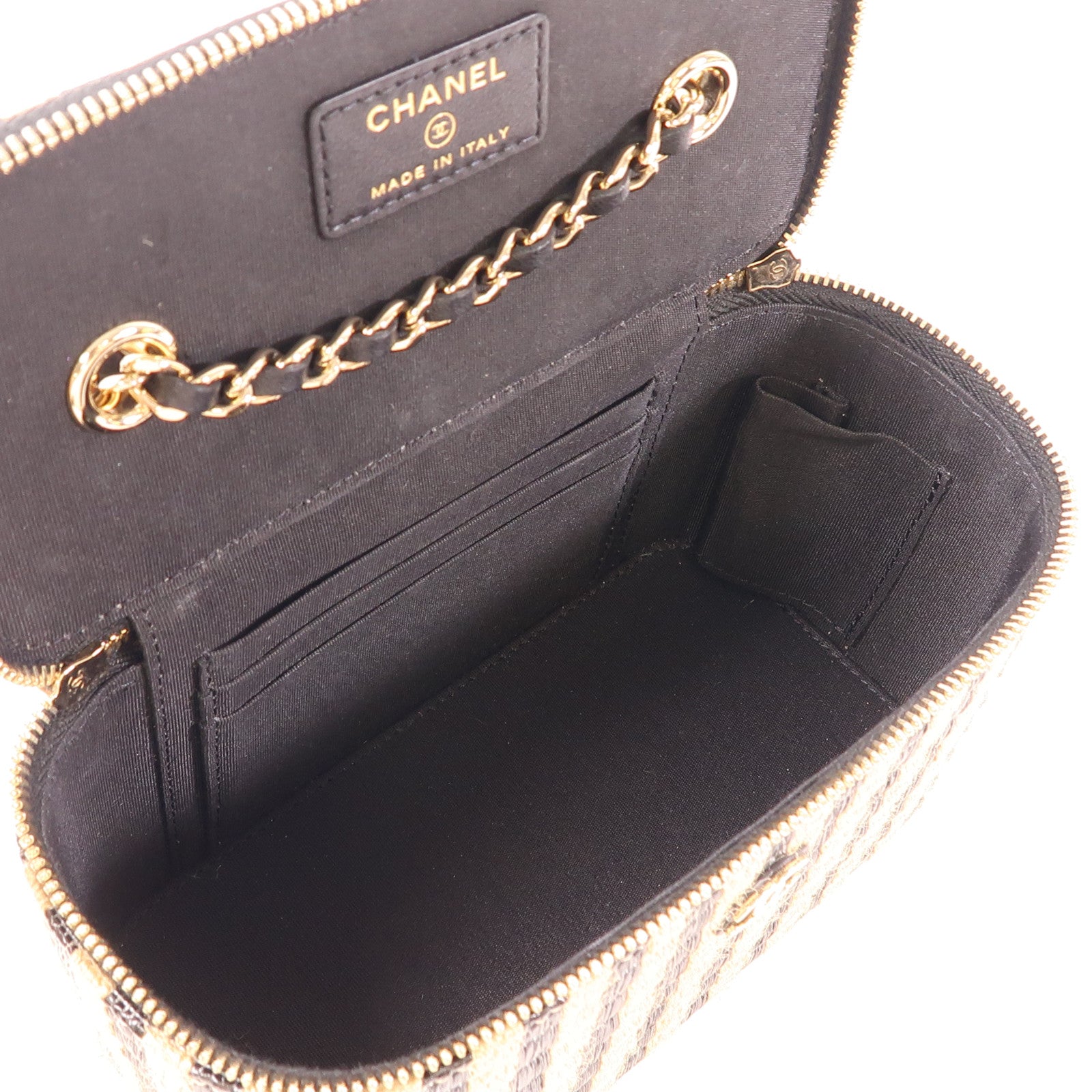 CHANEL Raffia Vanity Case金扣鏈帶肩背袋
