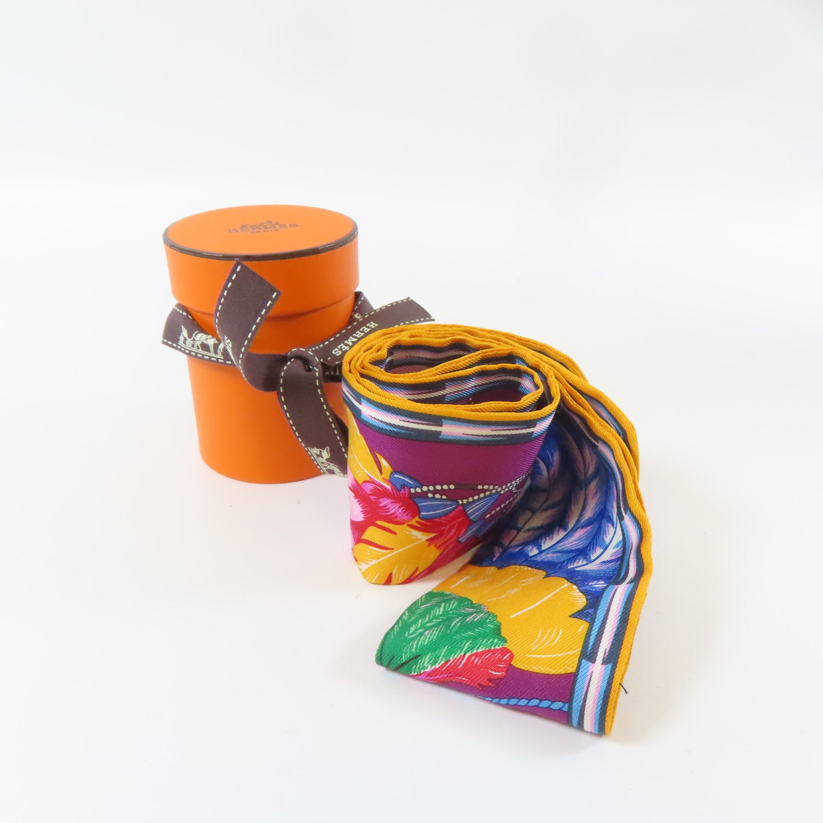 HERMES 絲質Twilly Scarf絲巾紫色/橙色/藍色