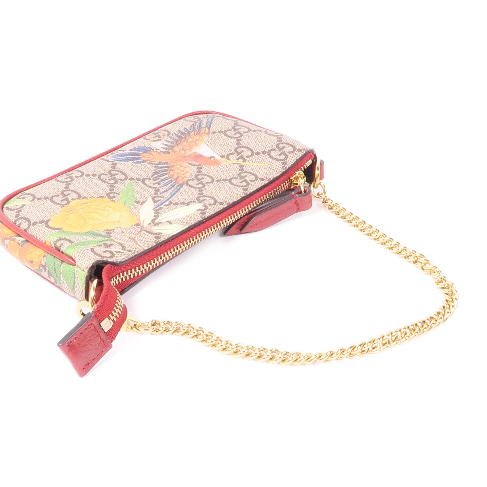 GUCCI 塗層帆布GG Supreme Mini Chain Bag金扣鏈帶手挽袋