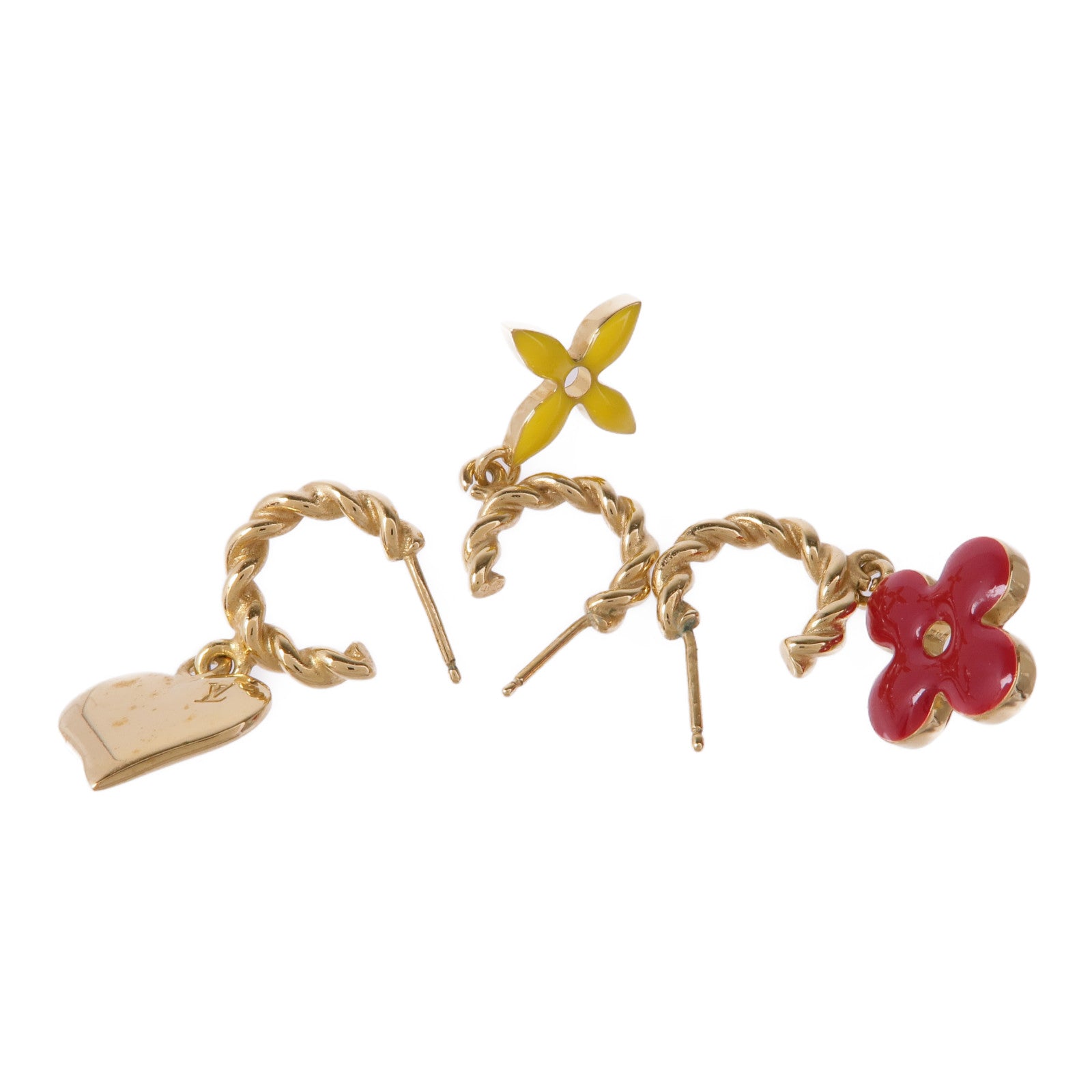 LOUIS VUITTON LV Sweet Monogram Earrings Metal Gold Red