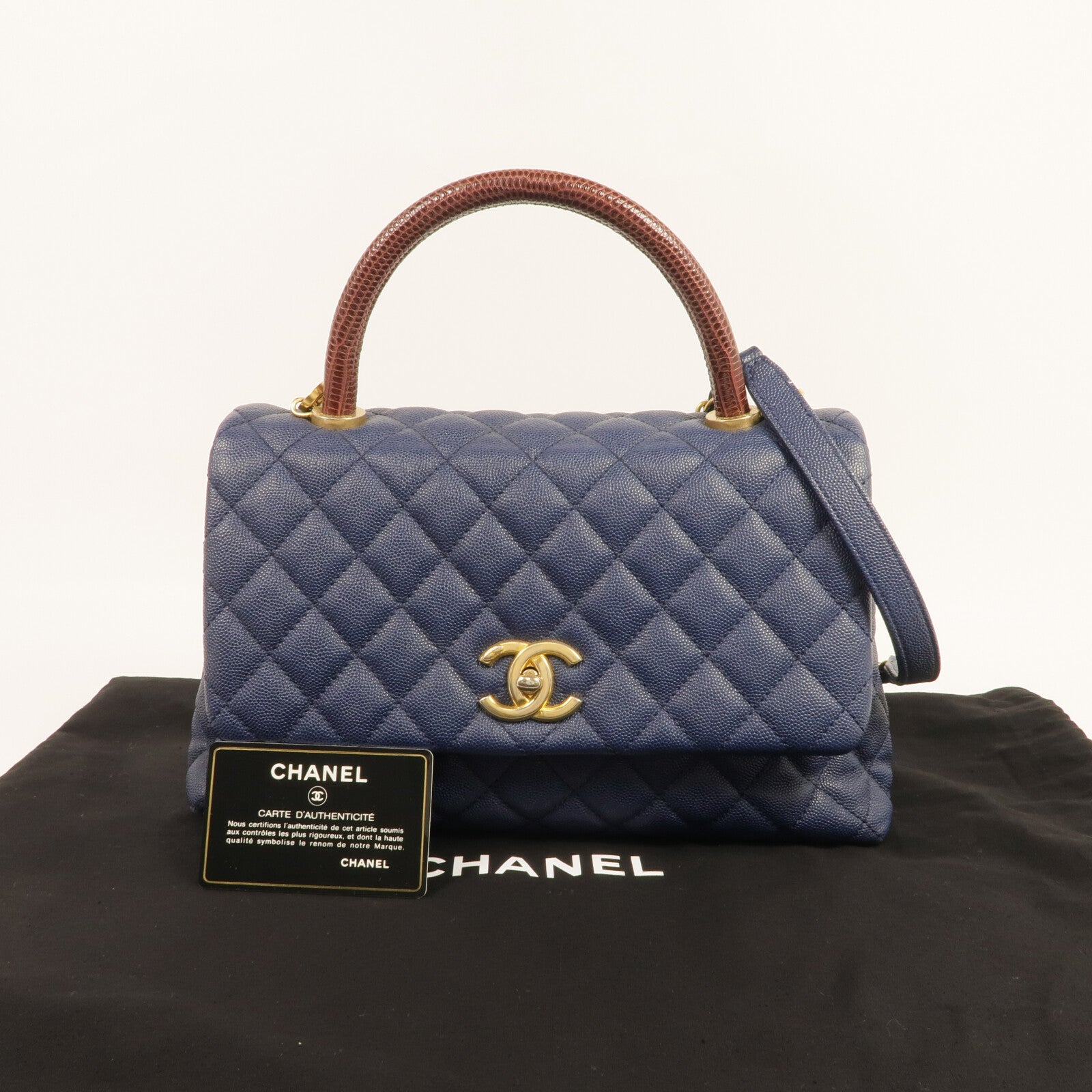 CHANEL 蜥蝪/牛皮皮革Coco Handle Medium金扣手挽肩背兩用袋