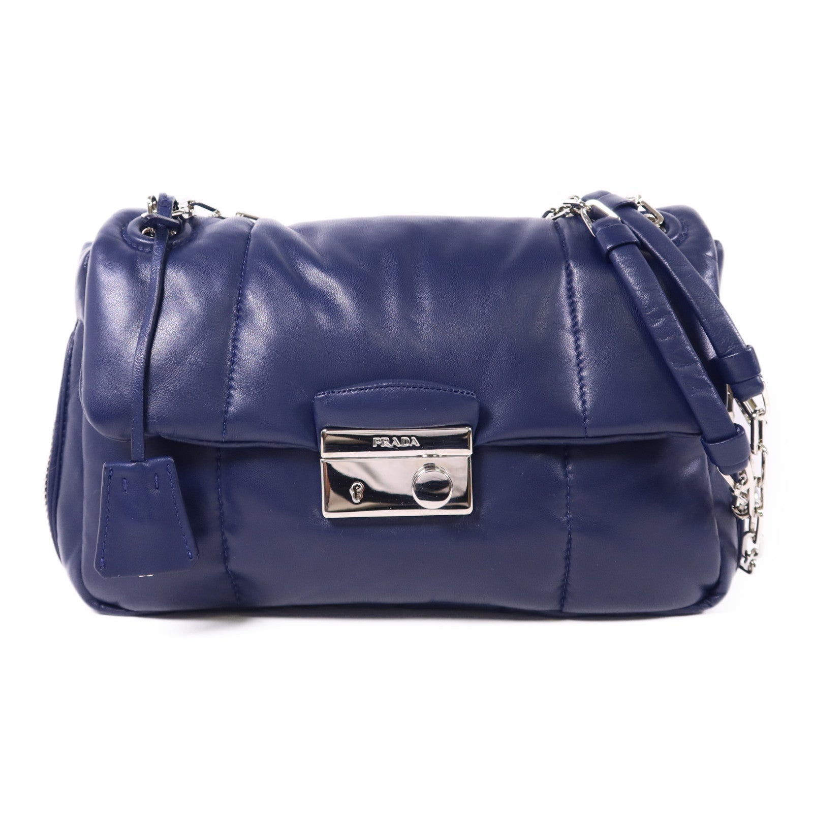 PRADA 羊皮皮革Chain Shoulder Bag銀扣鏈帶肩背袋