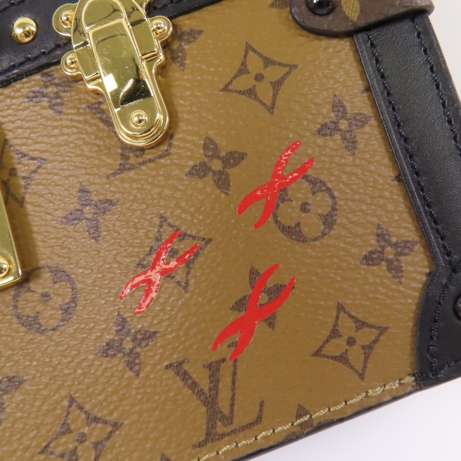 LOUIS VUITTON Monogram Reverse Trunk Clutch金扣肩背袋棕色