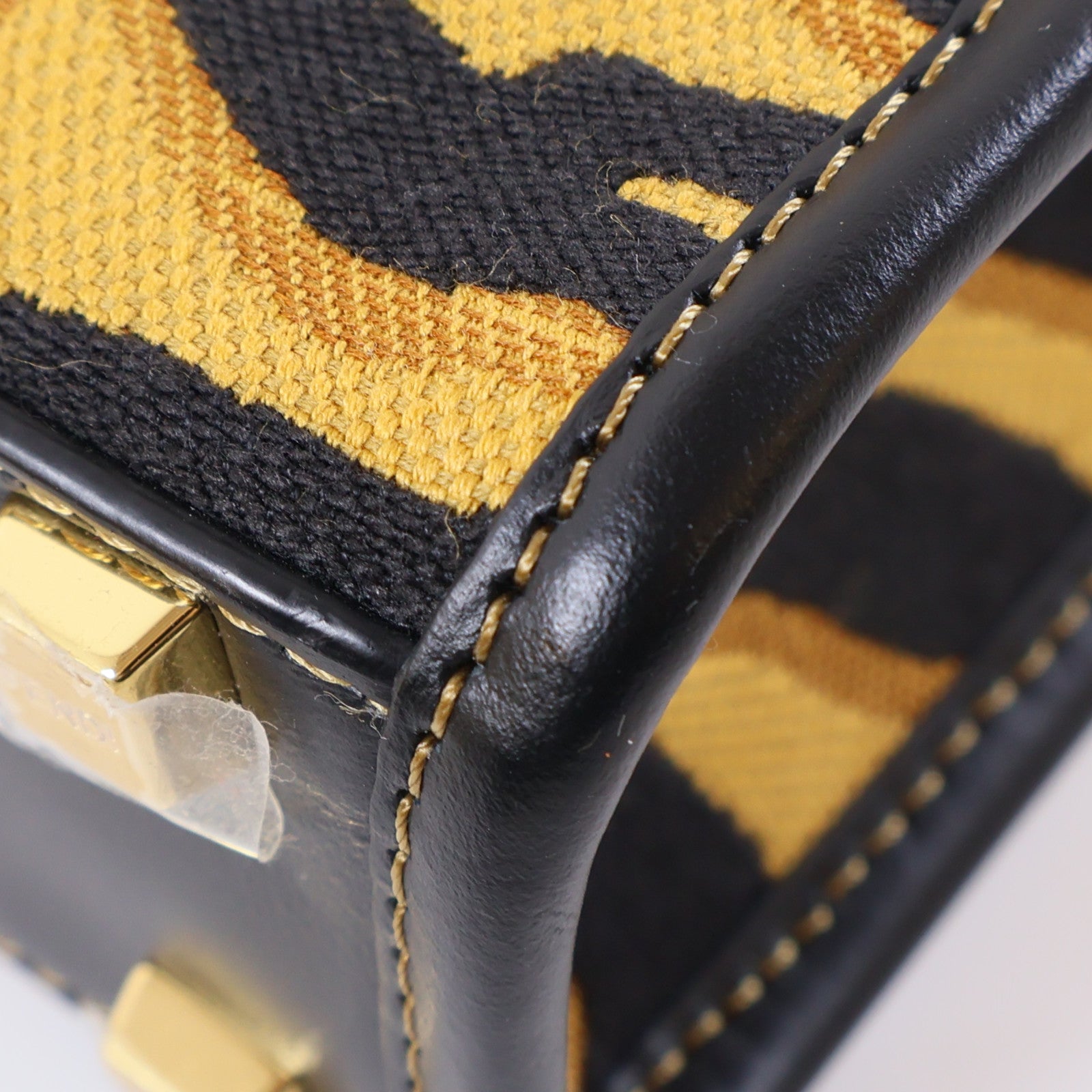 FENDI 【激減優惠】皮革/帆布Mini Sunshine Shopper金扣手挽肩背兩用袋棕色/黑色