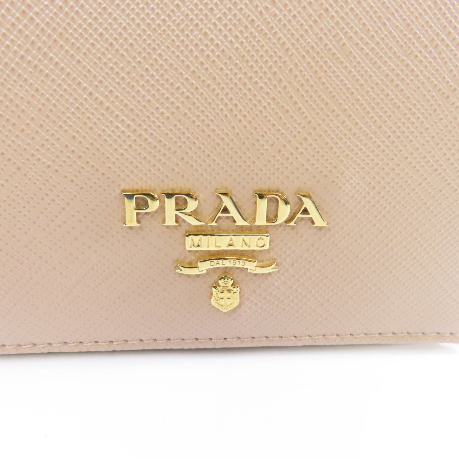 PRADA 牛皮皮革Wallet金扣錢包米色