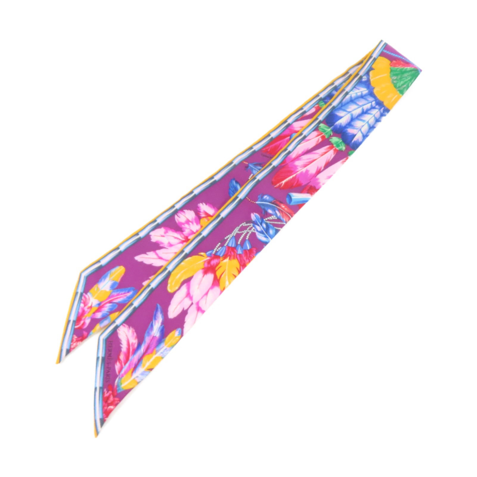 HERMES 絲質Twilly Scarf絲巾紫色/橙色/藍色