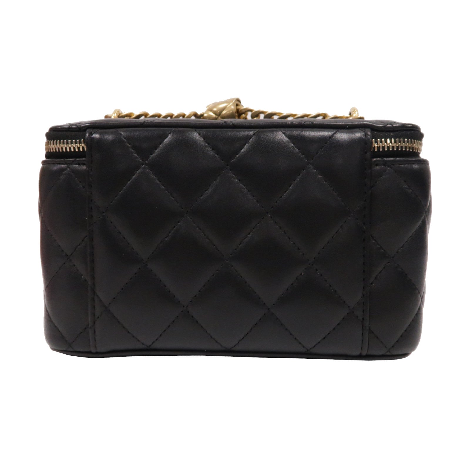 CHANEL 菱格羊皮皮革Vanity Case金扣鏈帶肩背袋黑色