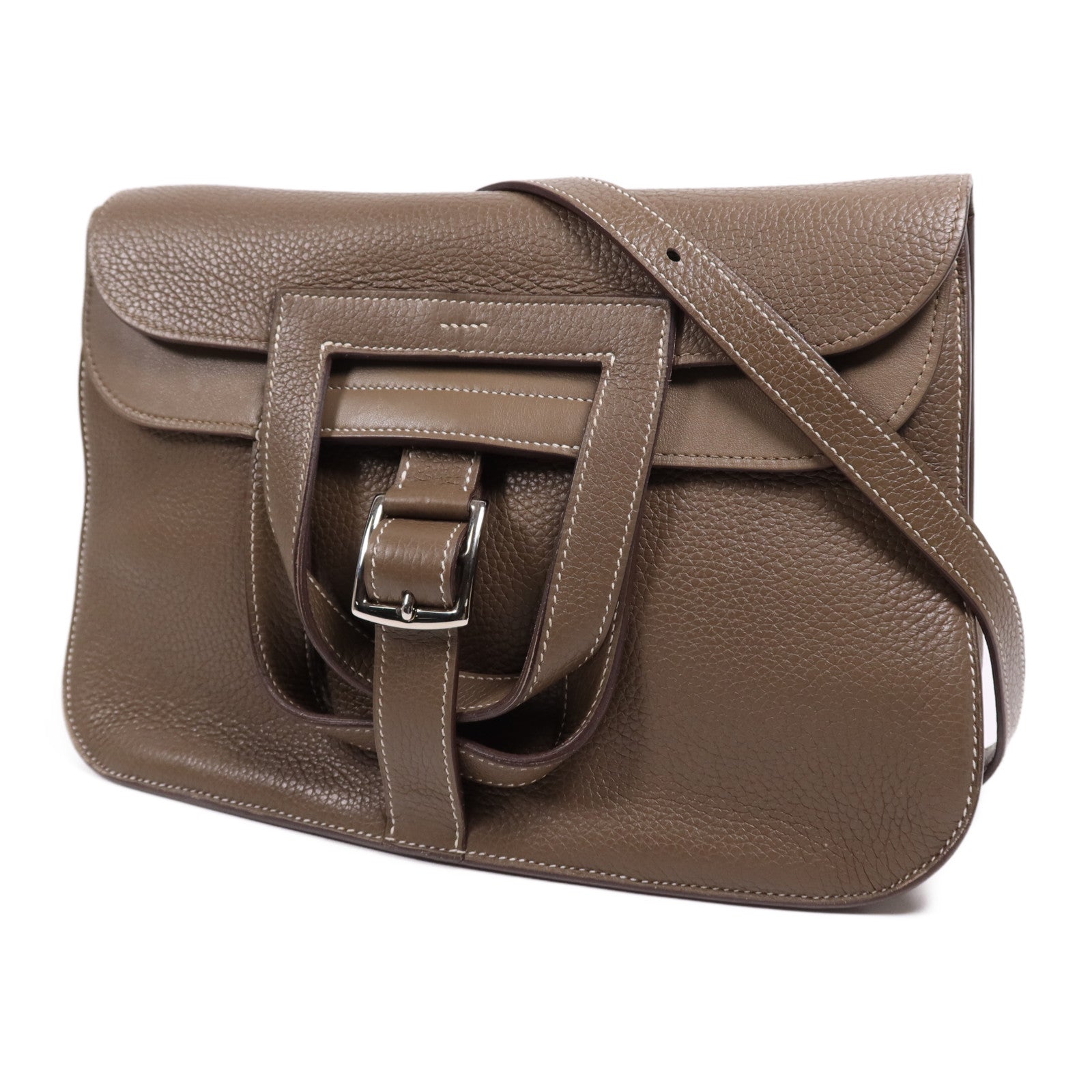 HERMES Clemence皮革Halzan 31銀扣手挽肩背兩用袋Etoupe