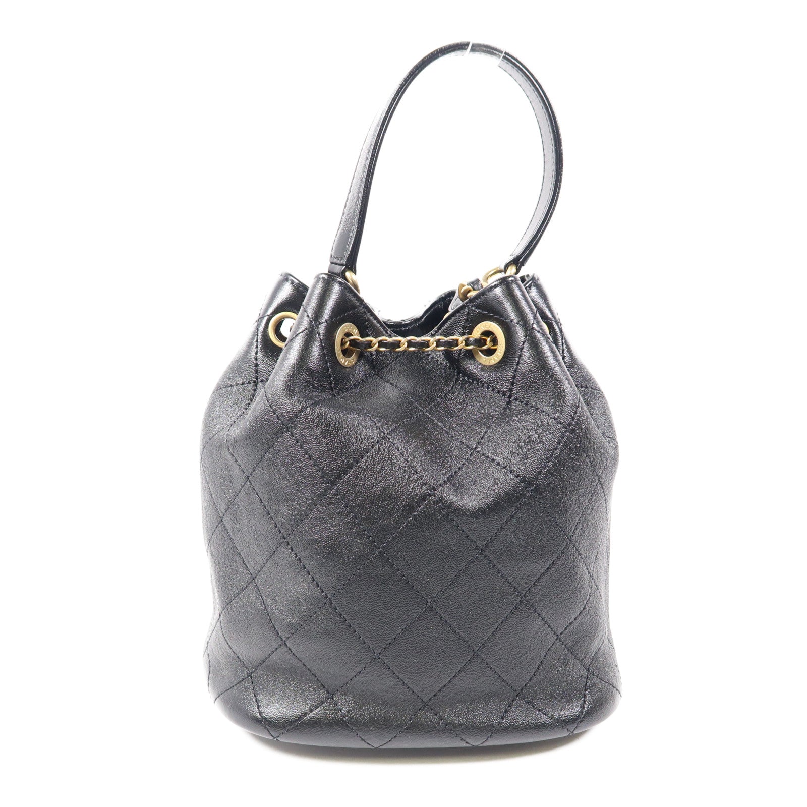 CHANEL 牛皮皮革Bucket Bag金扣手挽肩背兩用袋