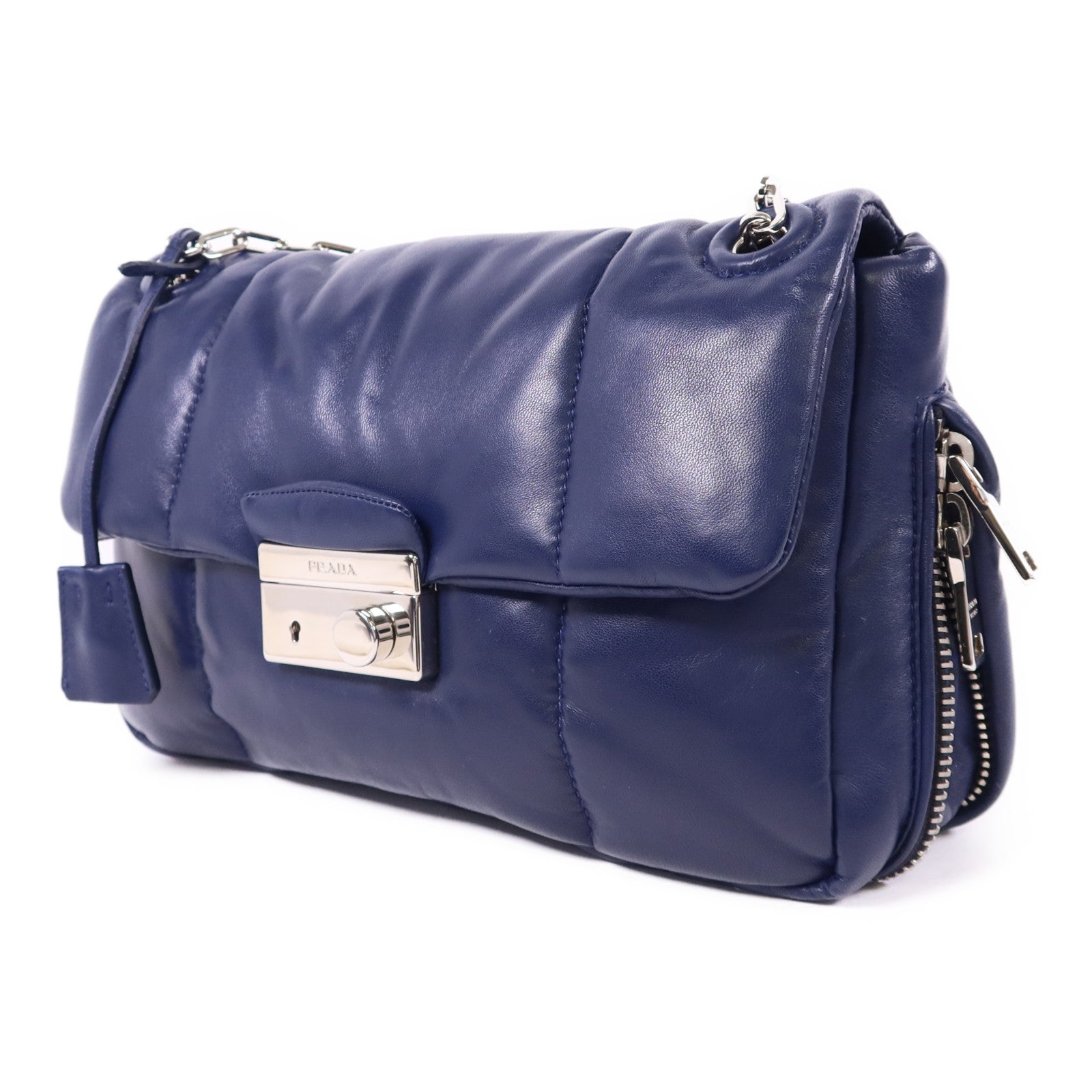 PRADA 羊皮皮革Chain Shoulder Bag銀扣鏈帶肩背袋