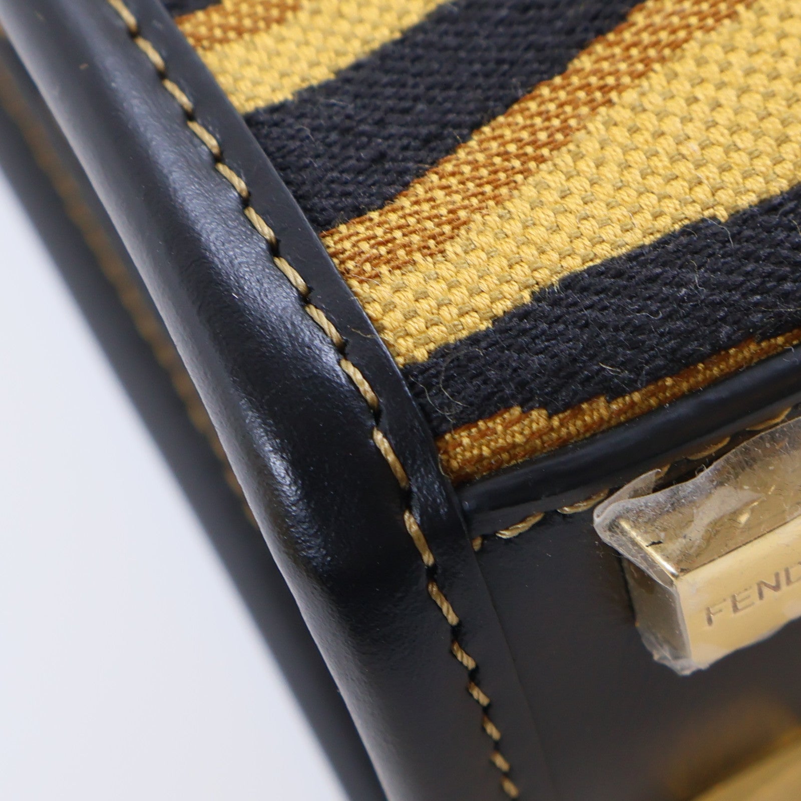 FENDI 【激減優惠】皮革/帆布Mini Sunshine Shopper金扣手挽肩背兩用袋棕色/黑色