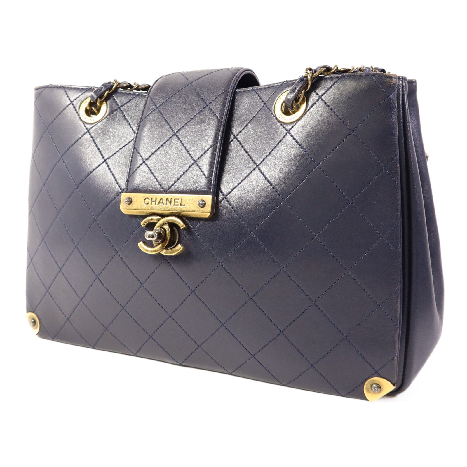 CHANEL 牛皮皮革Chain Shoulder金扣鏈帶肩背袋