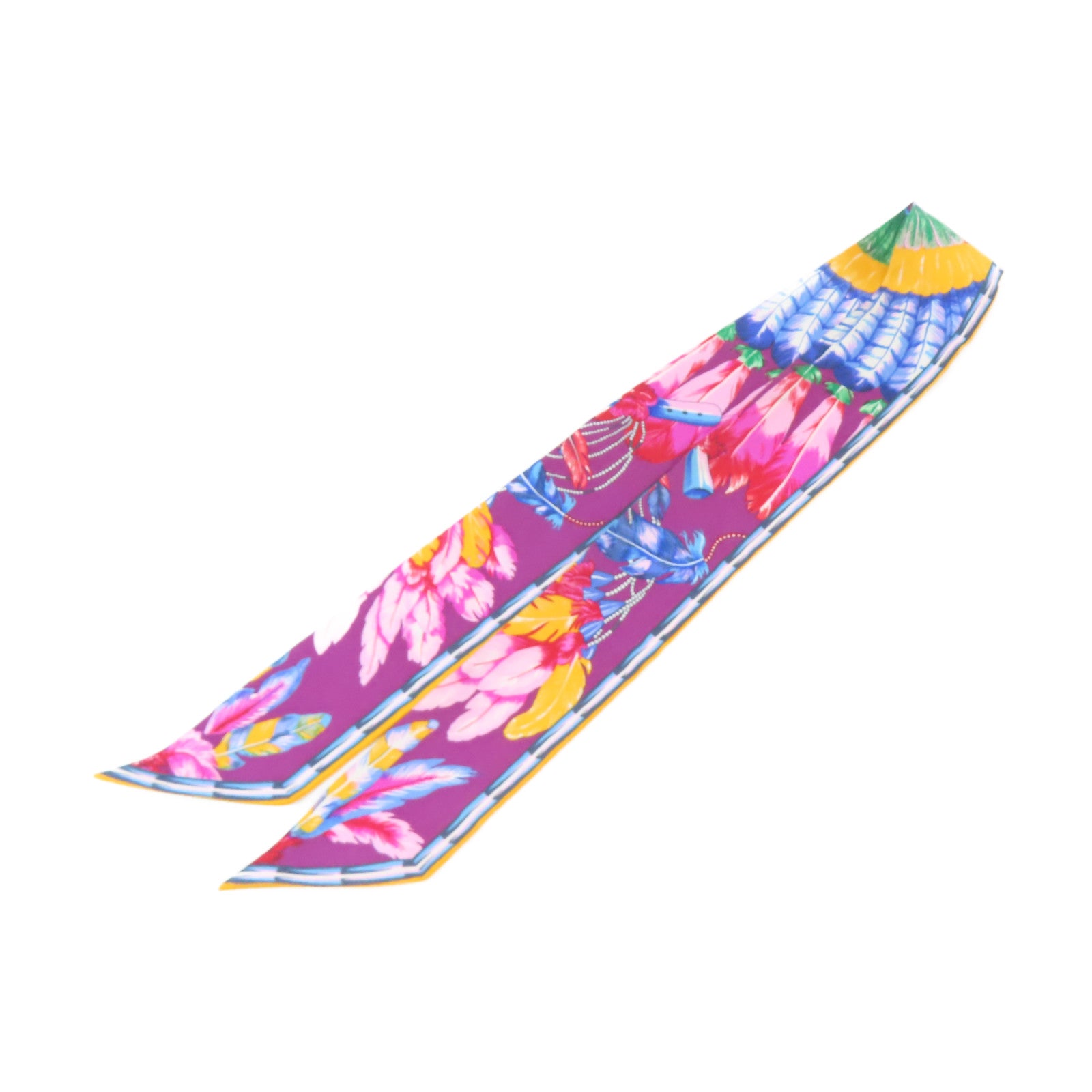 HERMES 絲質Twilly Scarf絲巾紫色/橙色/藍色