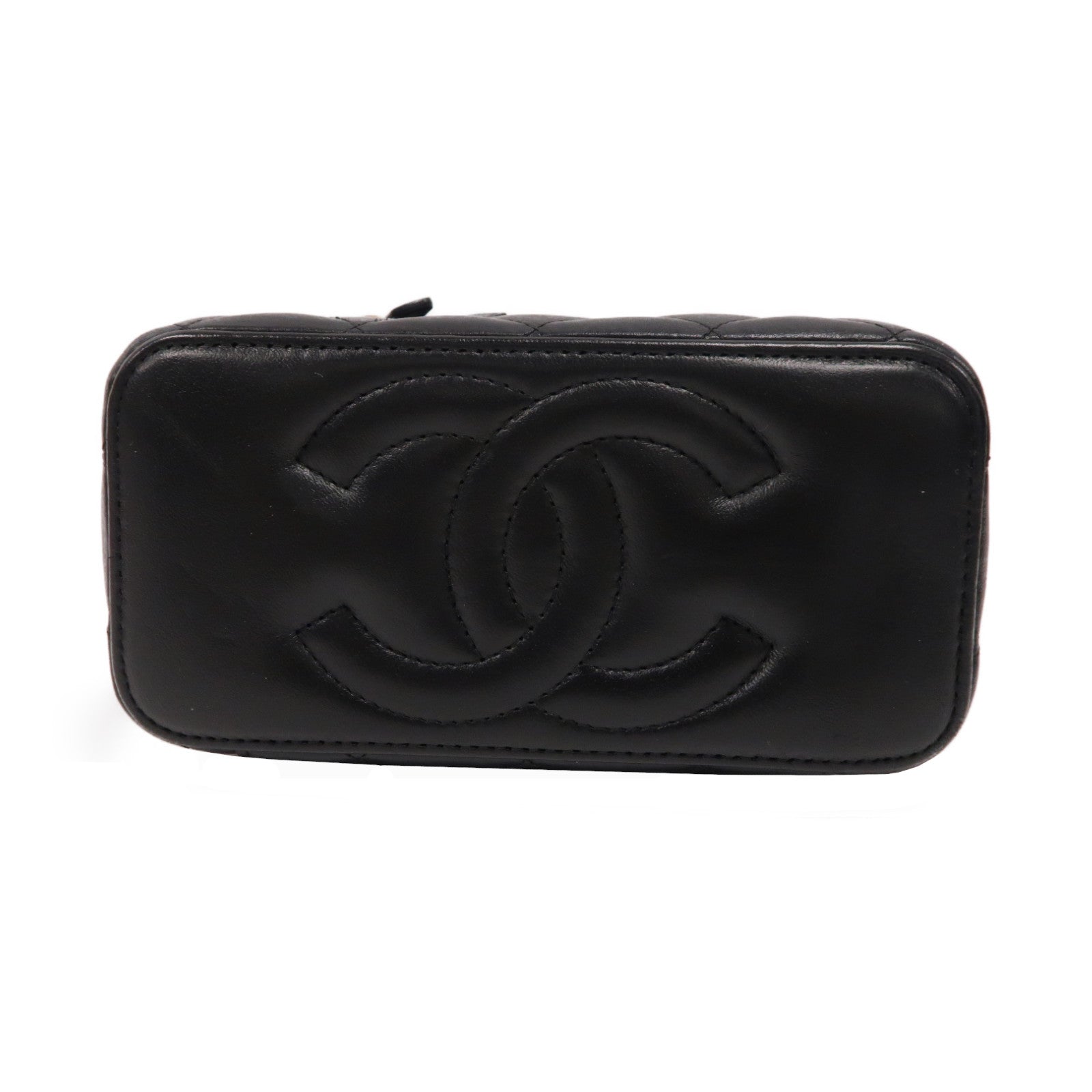 CHANEL 菱格羊皮皮革Vanity Case金扣鏈帶肩背袋黑色