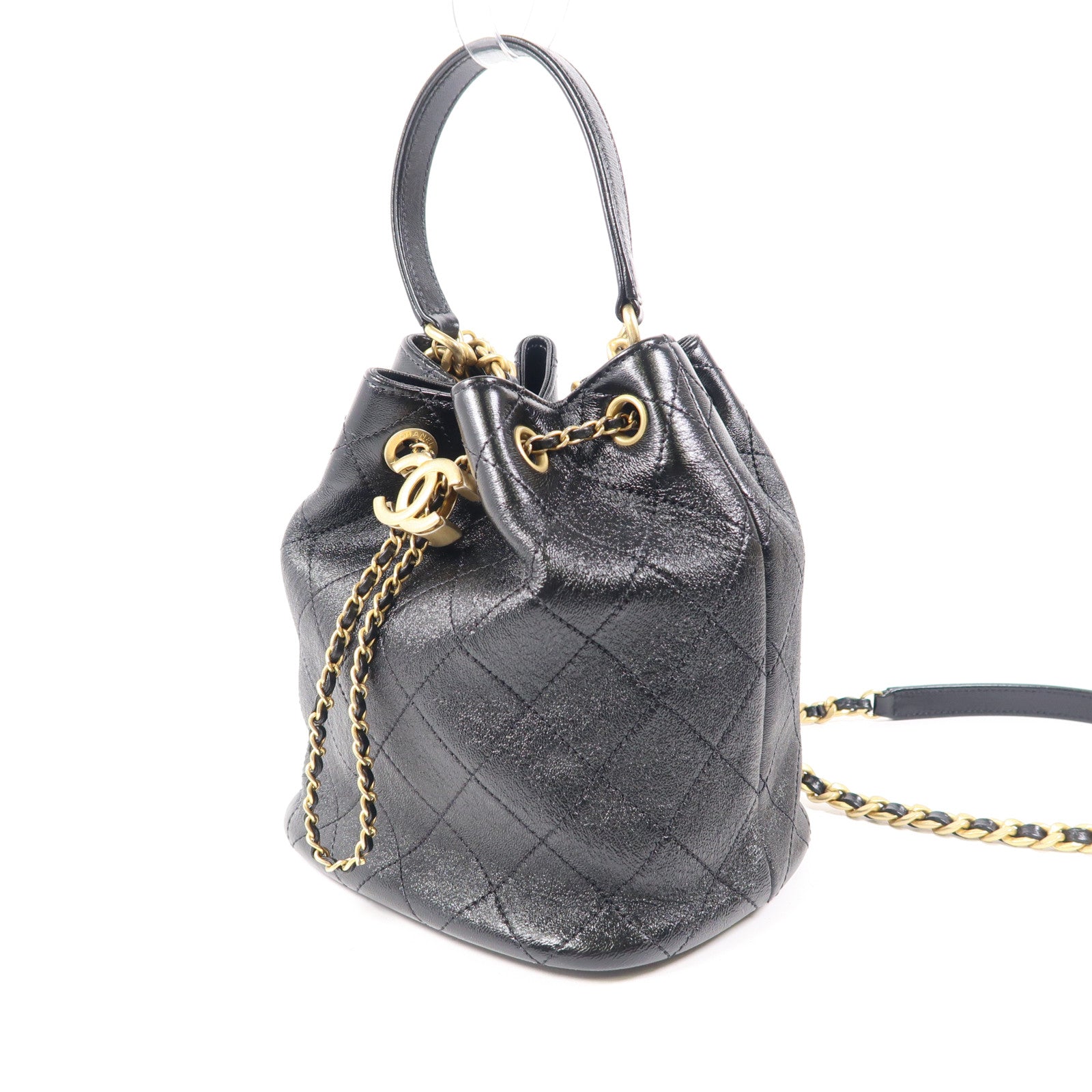 CHANEL 牛皮皮革Bucket Bag金扣手挽肩背兩用袋