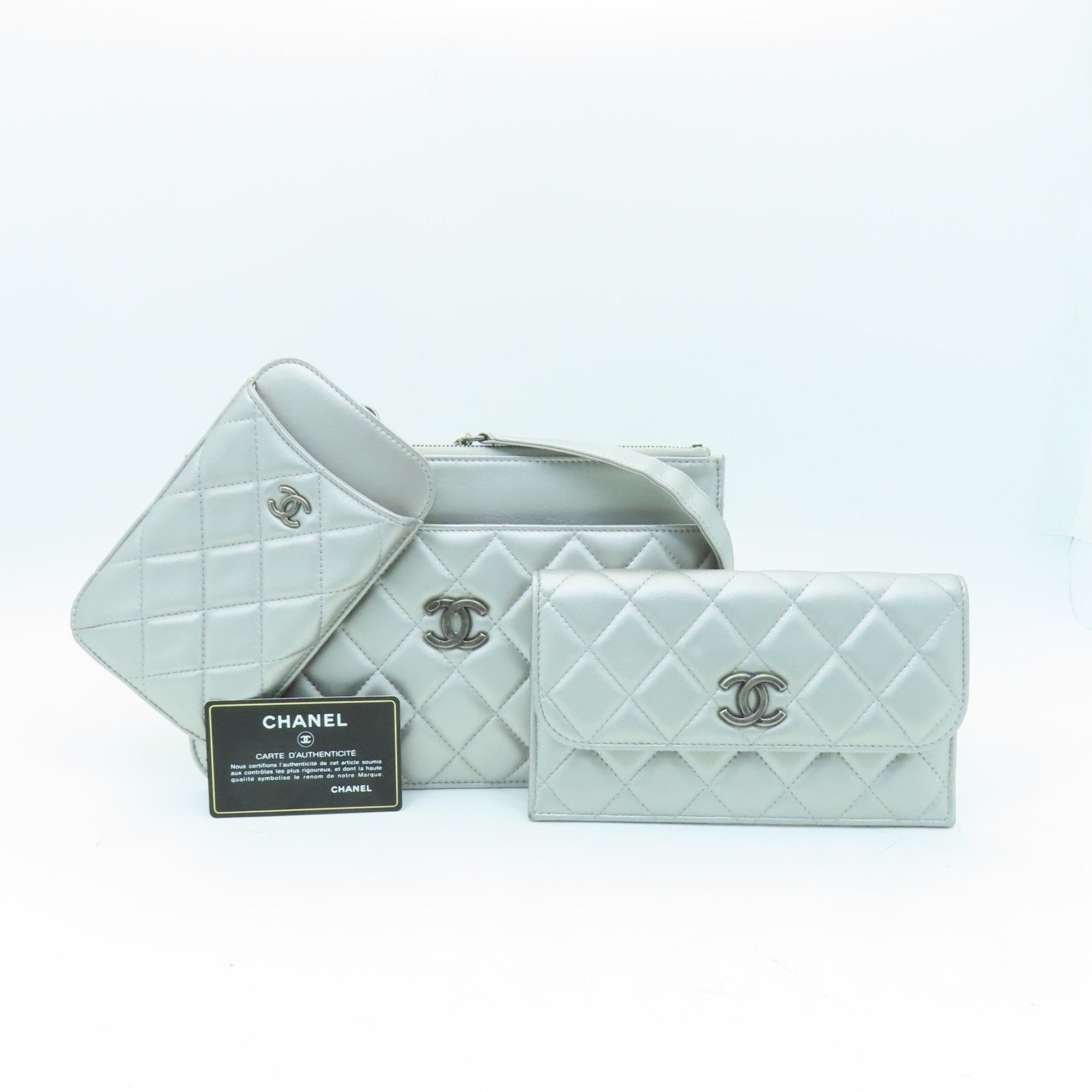 CHANEL **【激減優惠】菱格羊皮皮革Chain Shoulder Bag銀扣鏈帶肩背袋銀色