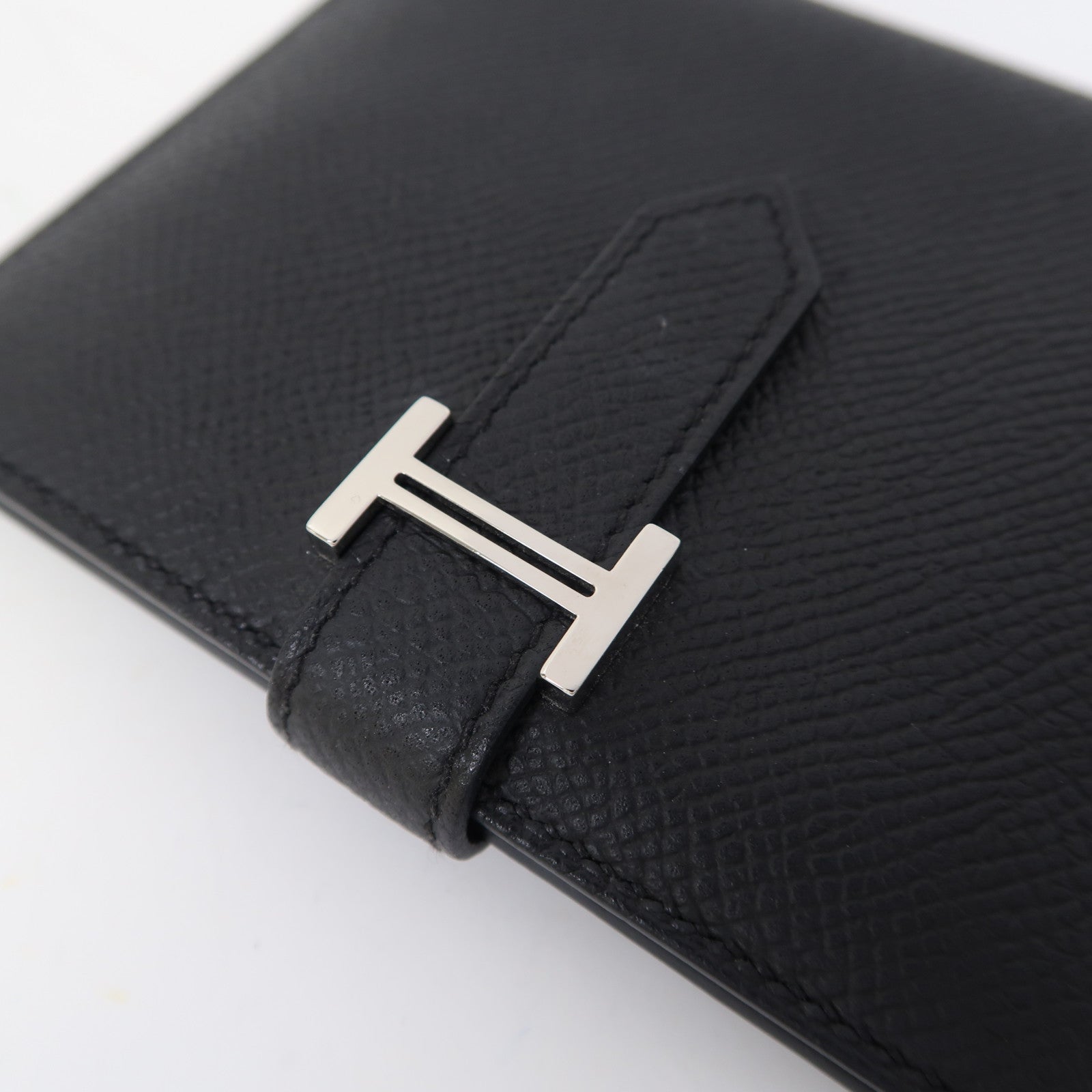 HERMES Epsom皮革Bearn Compact Wallet銀扣錢包黑色