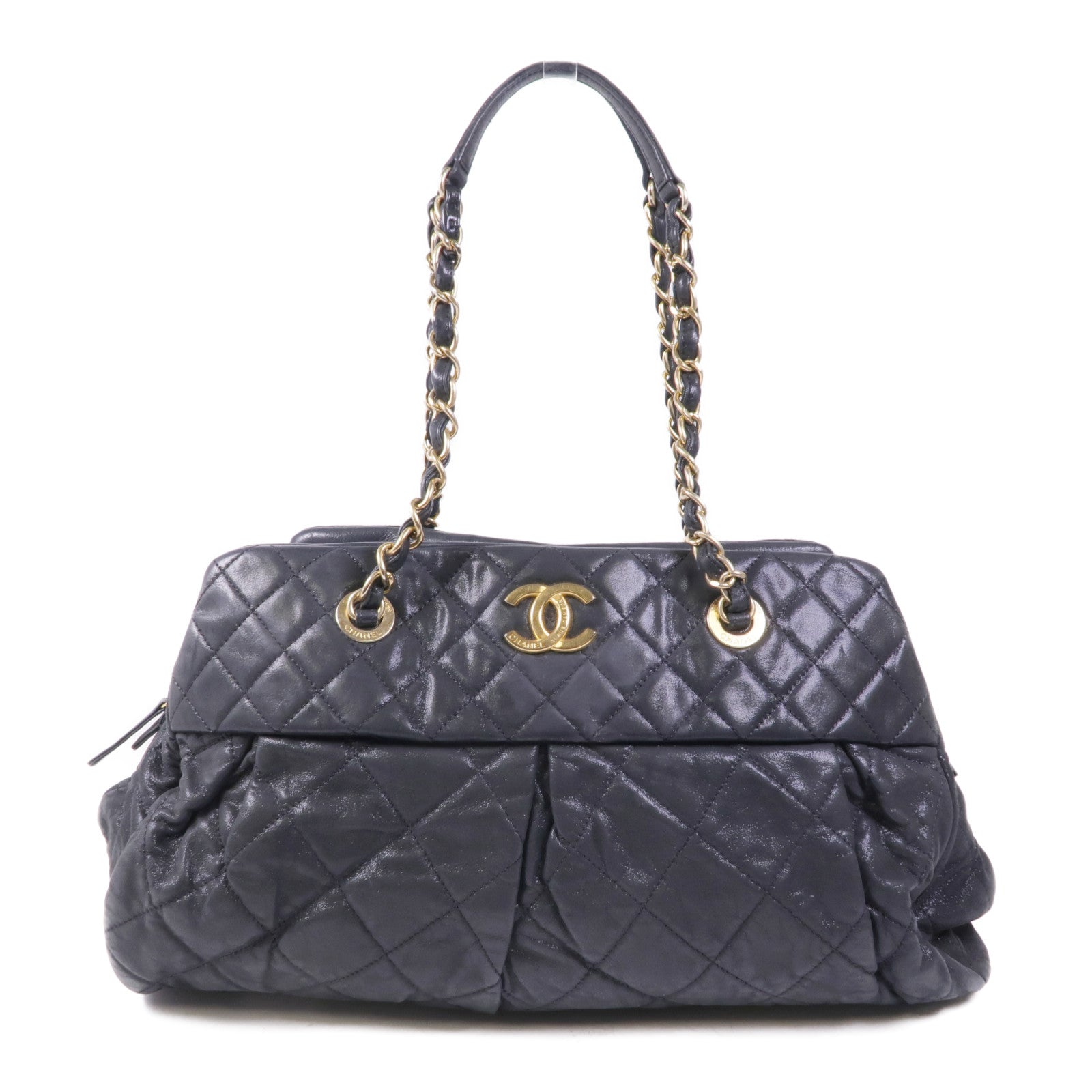 CHANEL 牛皮皮革Chain Shoulder/Tote金扣鏈帶肩背袋/手挽袋