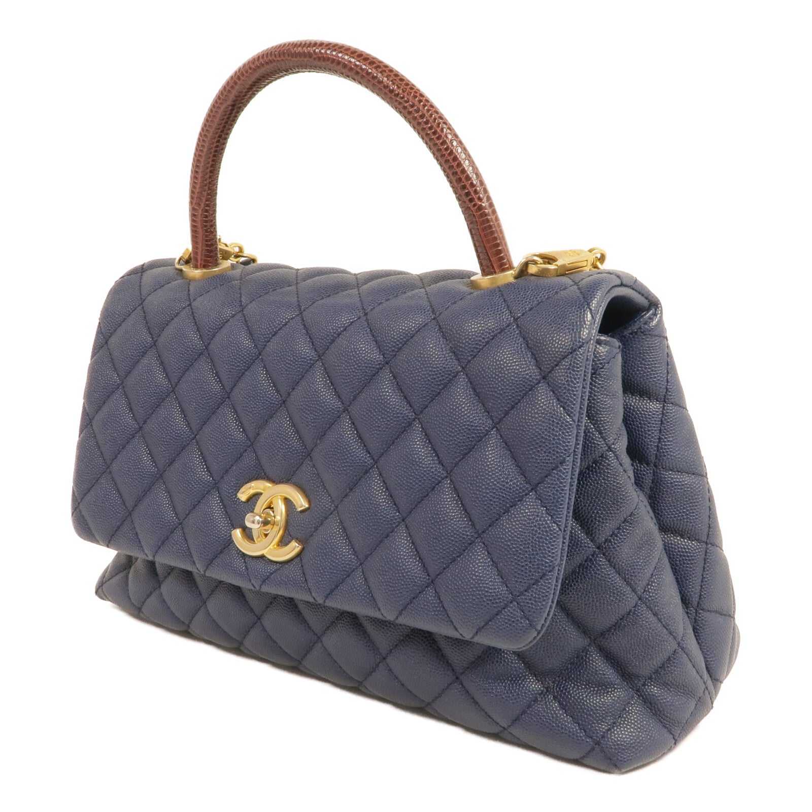 CHANEL 蜥蝪/牛皮皮革Coco Handle Medium金扣手挽肩背兩用袋