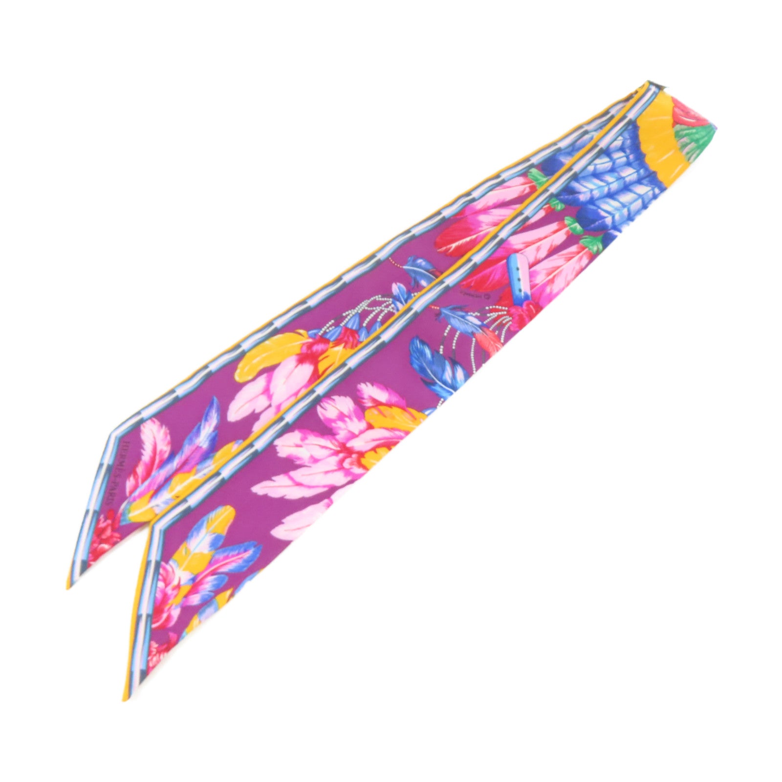 HERMES 絲質Twilly Scarf絲巾紫色/橙色/藍色