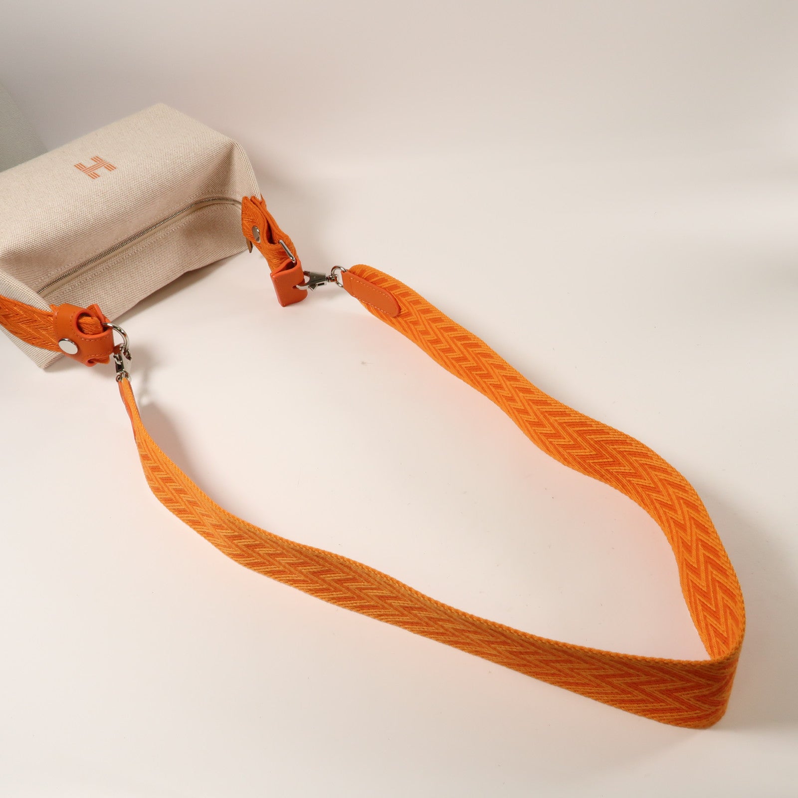 HERMES 帆布Bride-a-Brac銀扣手挽肩背兩用袋米色/橙色