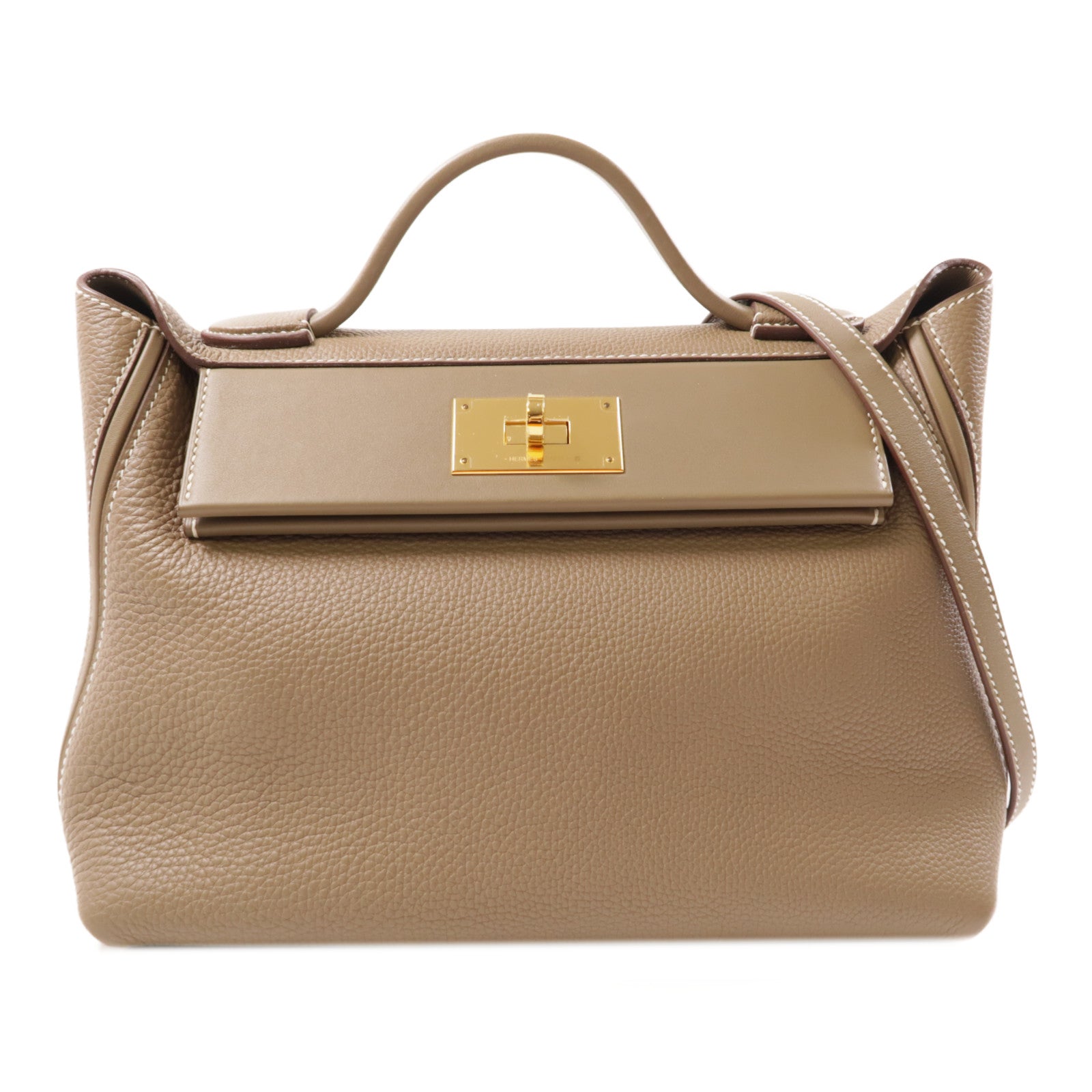 HERMES Togo皮革/Swift皮革24/24 29cm金扣手挽肩背兩用袋大象灰色