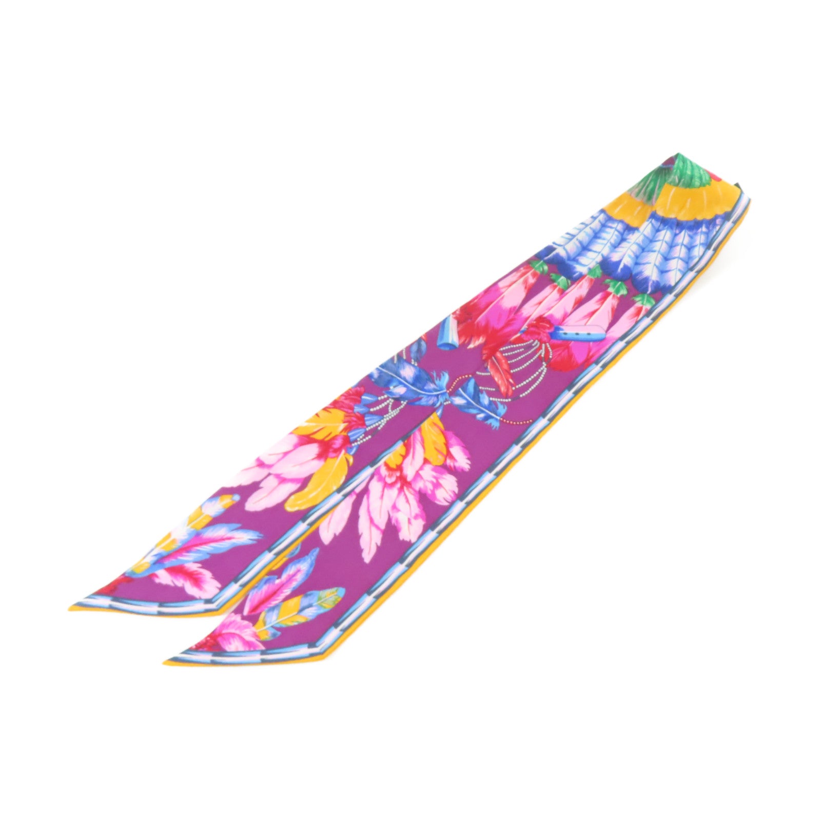 HERMES 絲質Twilly Scarf絲巾紫色/橙色/藍色