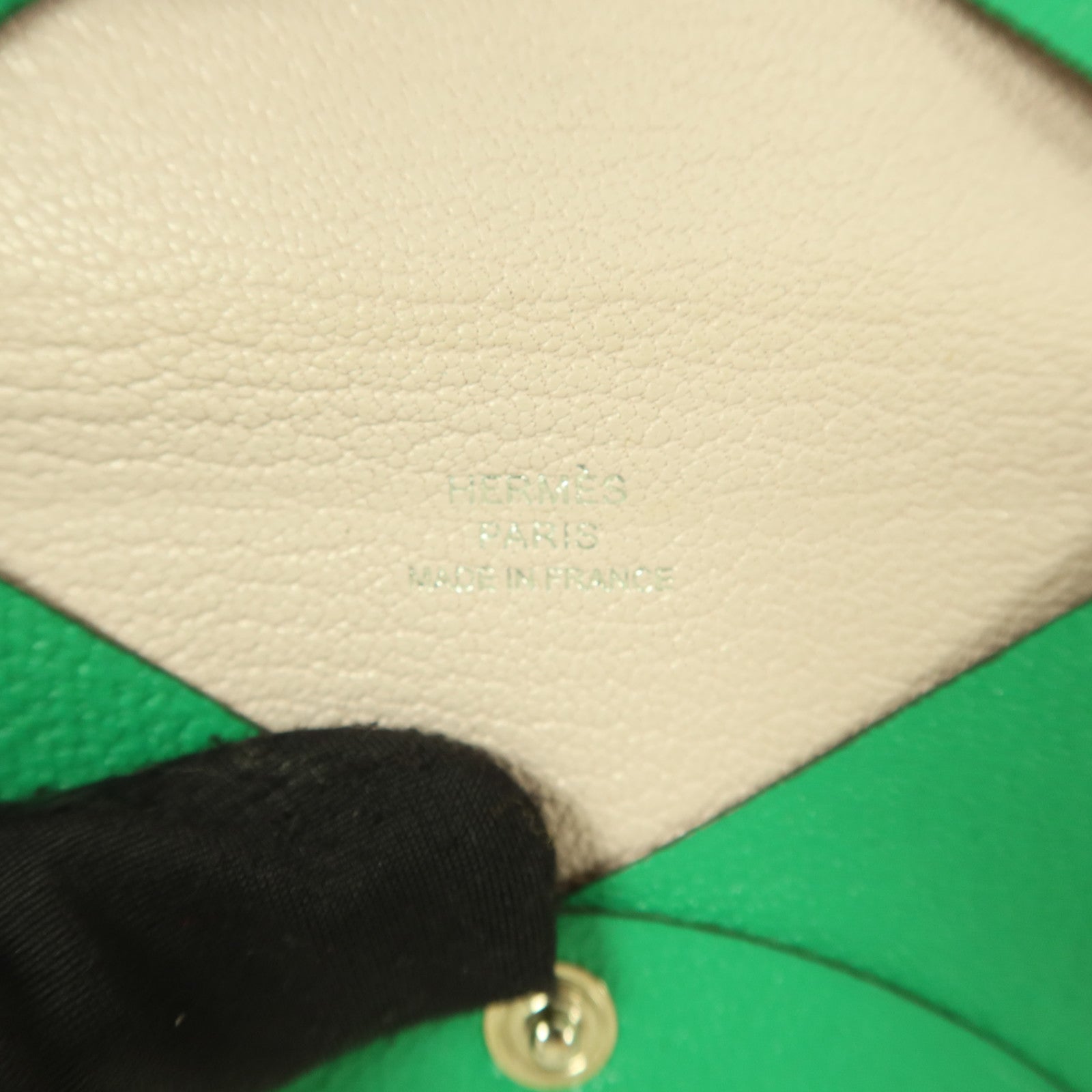 HERMES Chevre皮革Calvi銀扣卡片套Menthe