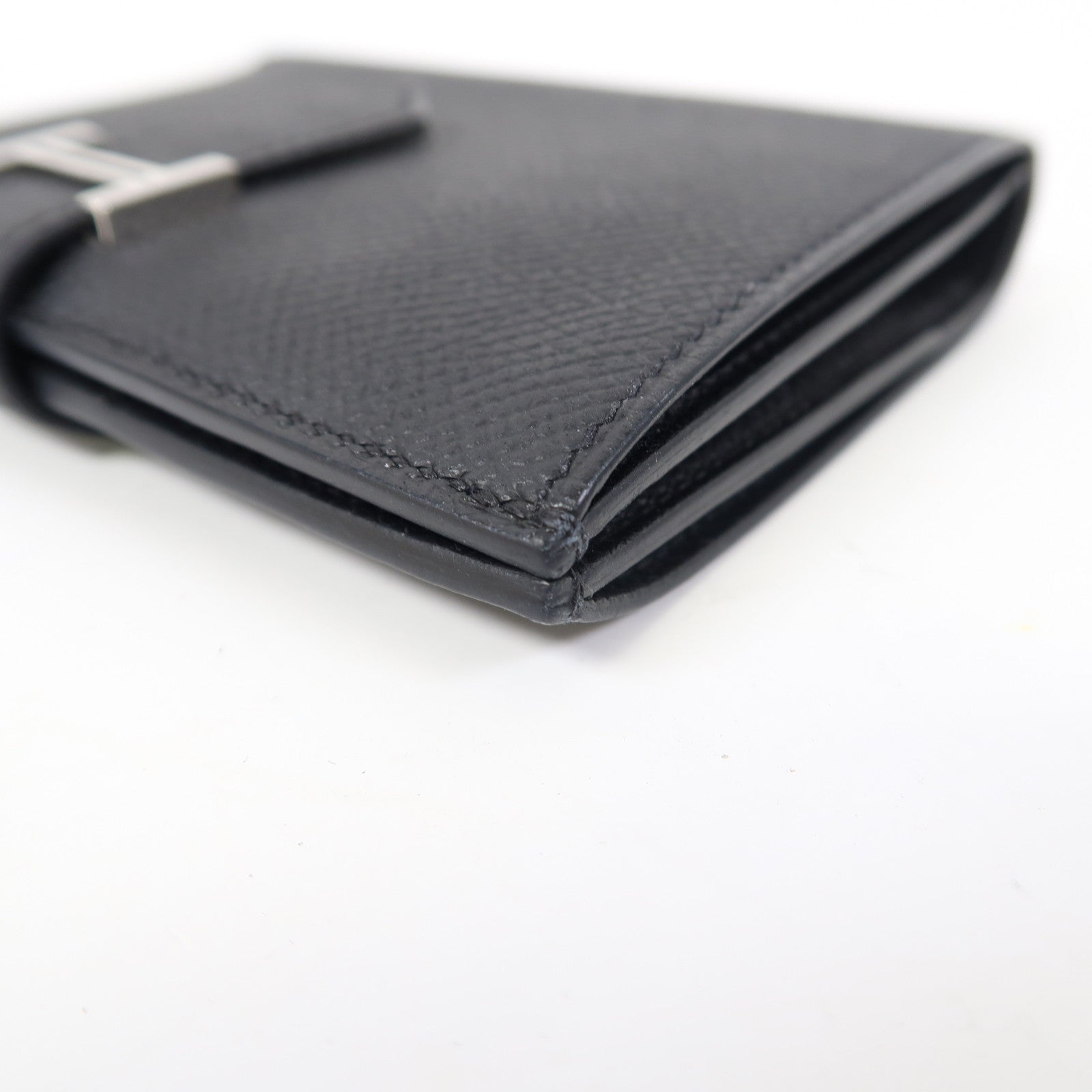 HERMES Epsom皮革Bearn Compact Wallet銀扣錢包黑色