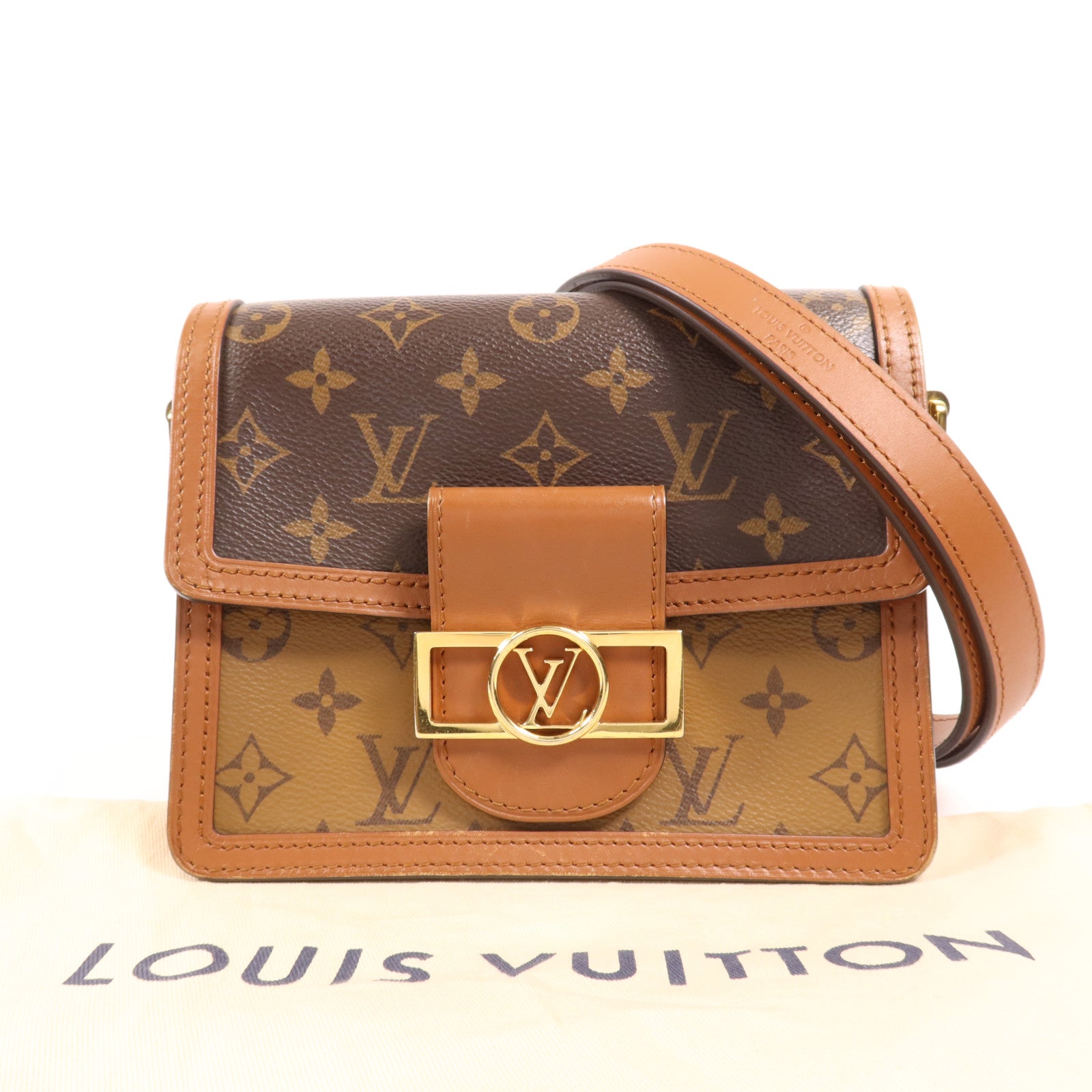 LOUIS VUITTON Monogram Reverse Mini Dauphine金扣肩背袋