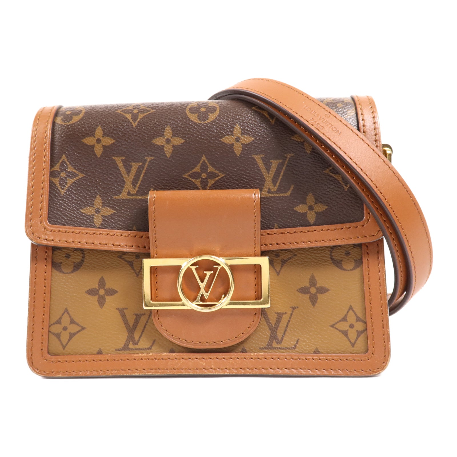 LOUIS VUITTON Monogram Reverse Mini Dauphine金扣肩背袋