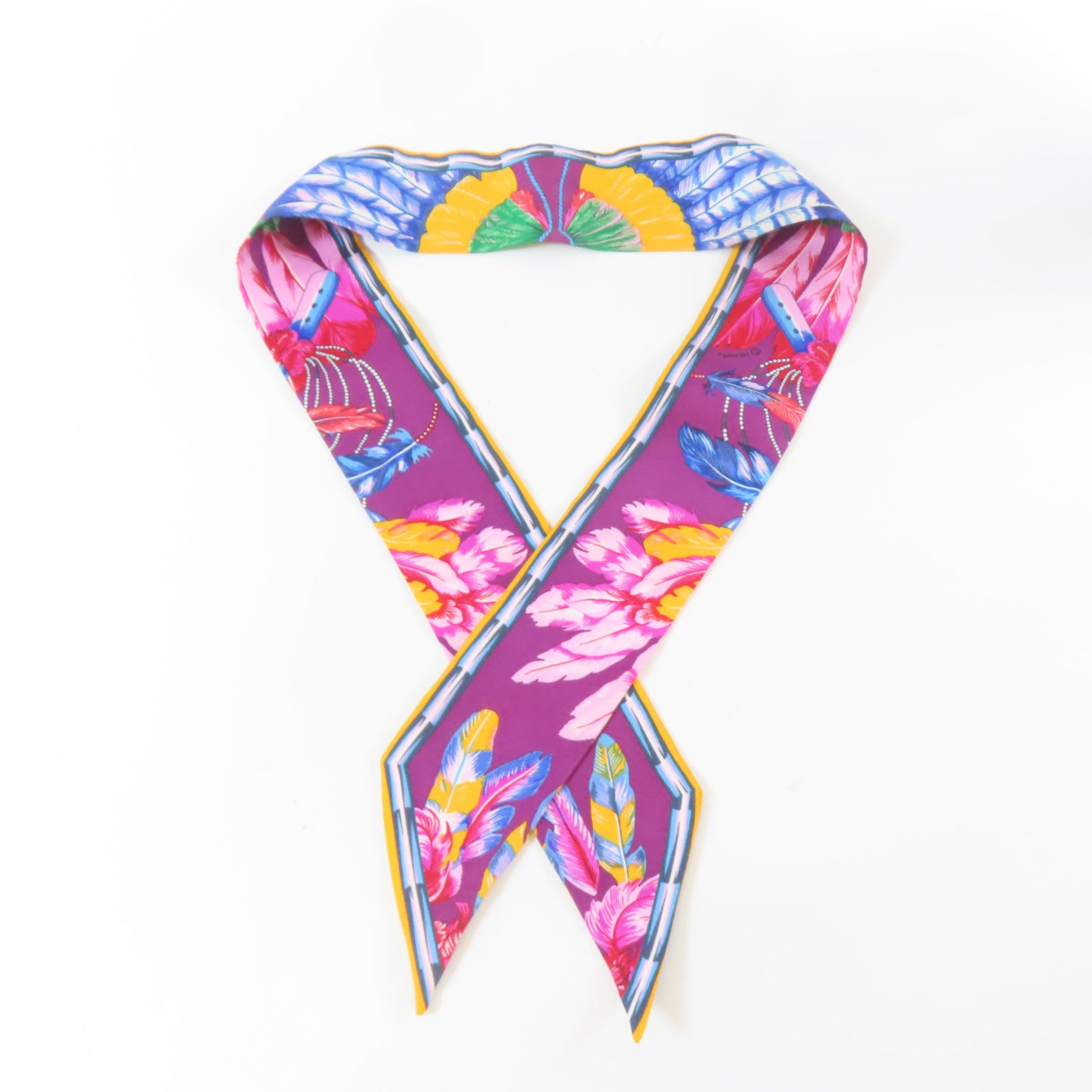 HERMES 絲質Twilly Scarf絲巾紫色/橙色/藍色