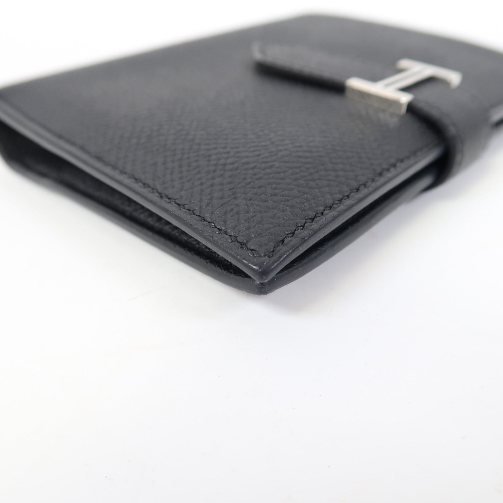 HERMES Epsom皮革Bearn Compact Wallet銀扣錢包黑色