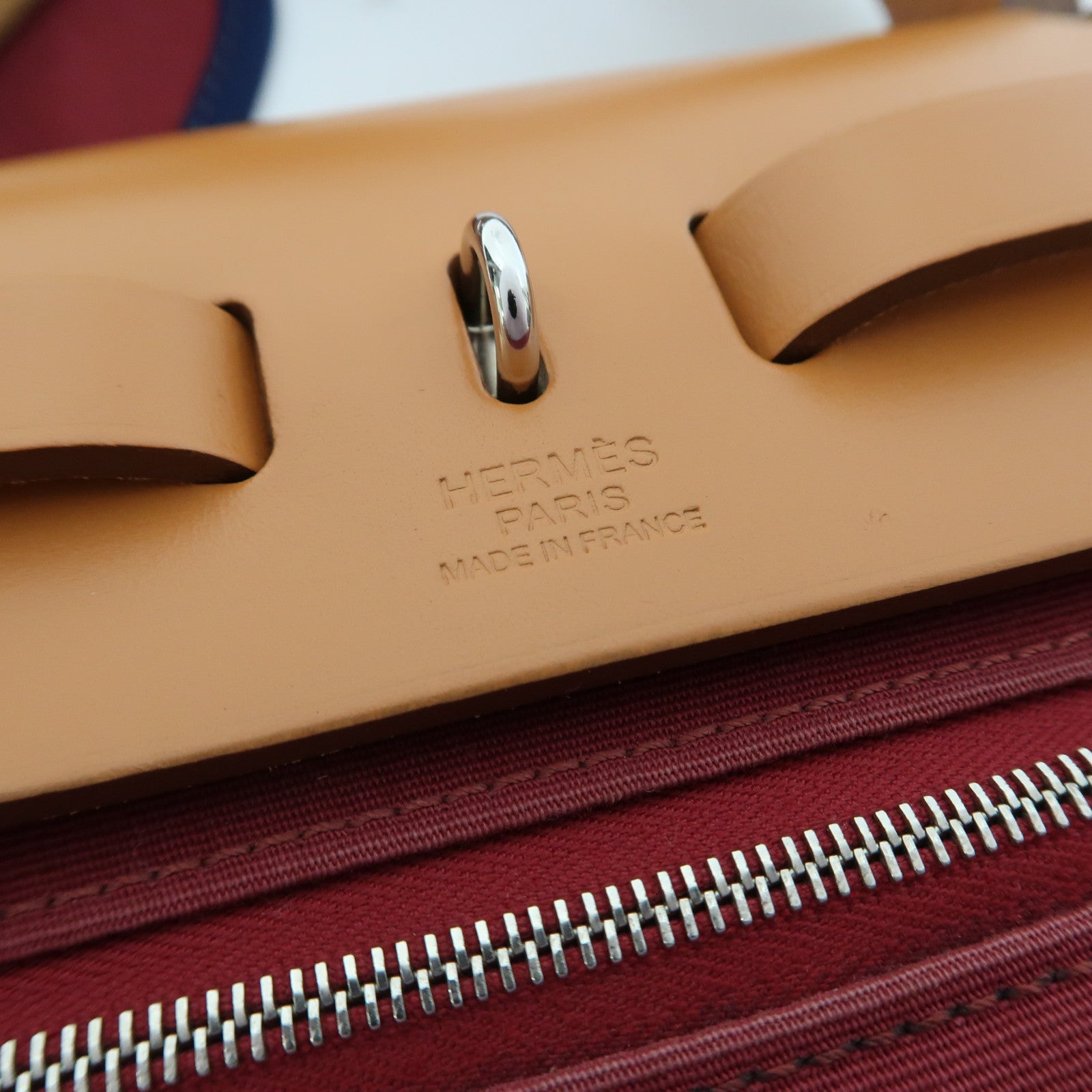 HERMES 帆布Herbag GM銀扣手挽肩背兩用袋紅色