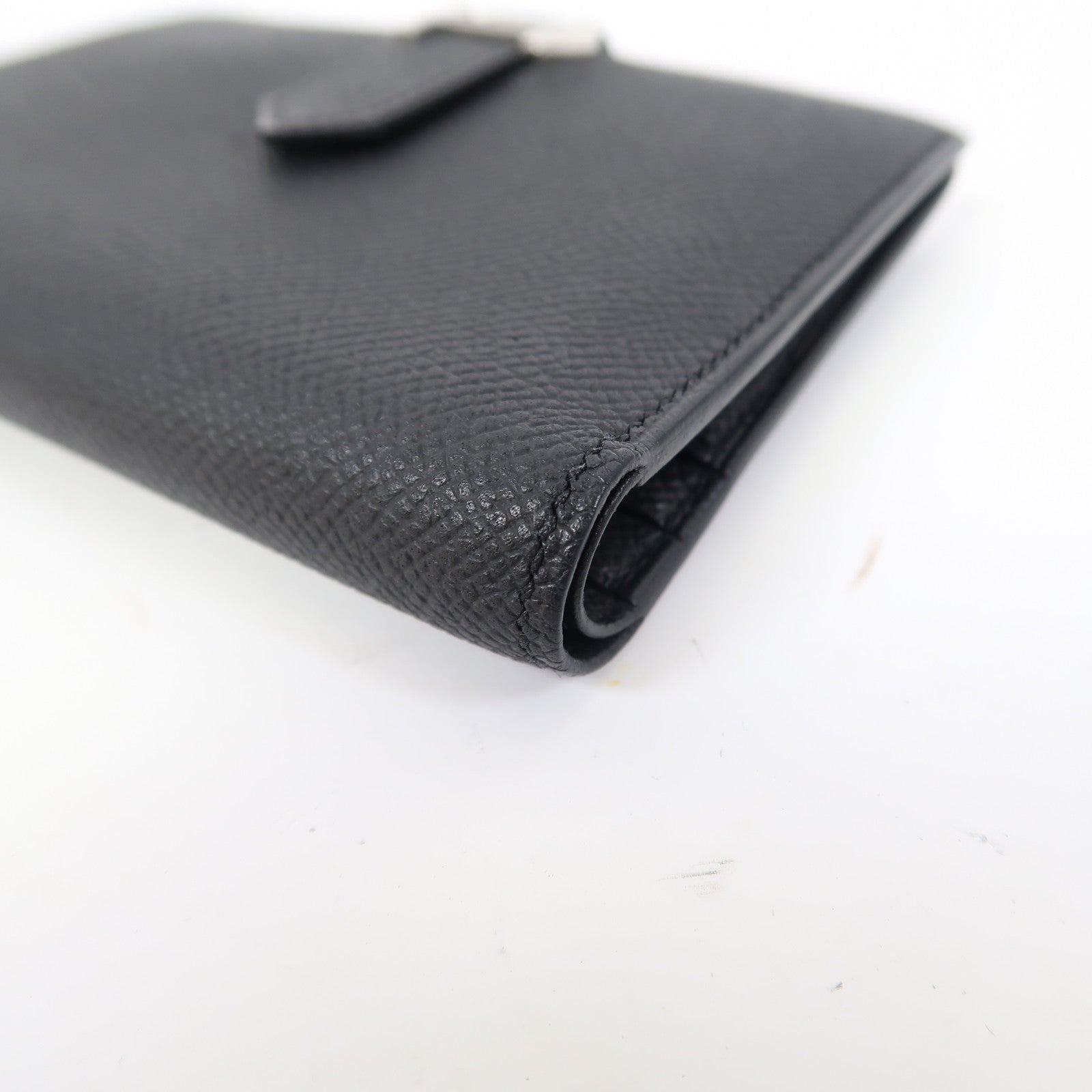 HERMES Epsom皮革Bearn Compact Wallet銀扣錢包黑色