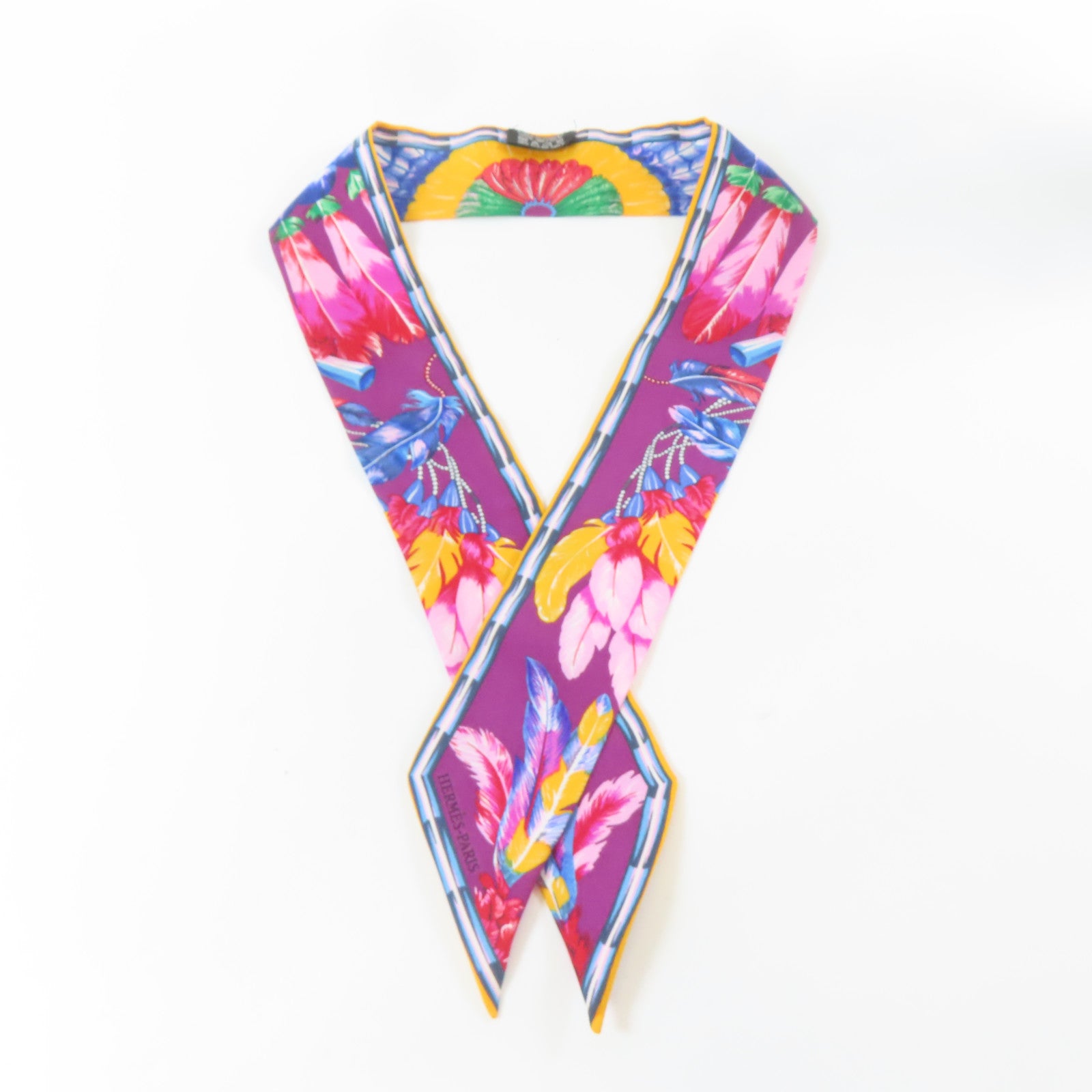 HERMES 絲質Twilly Scarf絲巾紫色/橙色/藍色