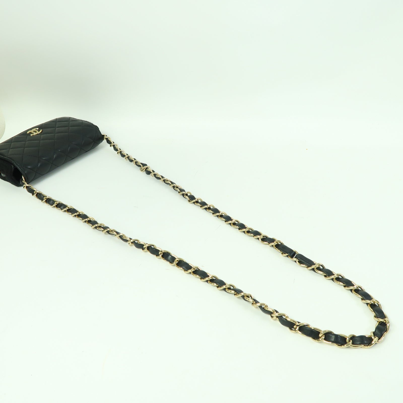 CHANEL 菱格羊皮皮革Chain Shoulder金扣鏈帶肩背袋黑色