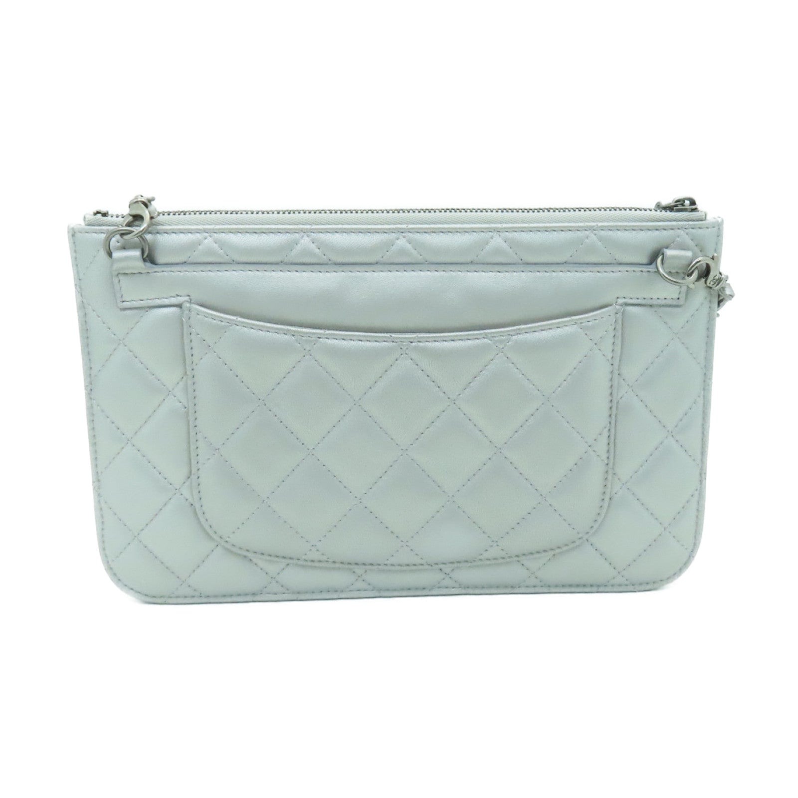 CHANEL **【激減優惠】菱格羊皮皮革Chain Shoulder Bag銀扣鏈帶肩背袋銀色