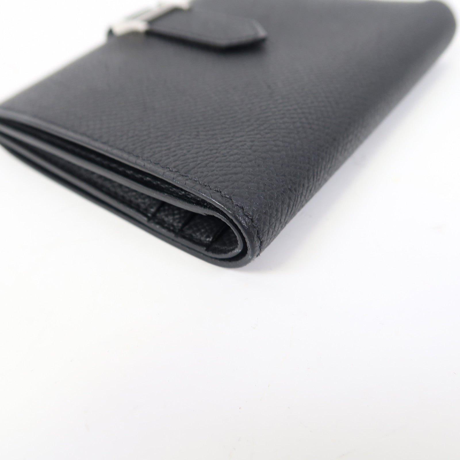 HERMES Epsom皮革Bearn Compact Wallet銀扣錢包黑色
