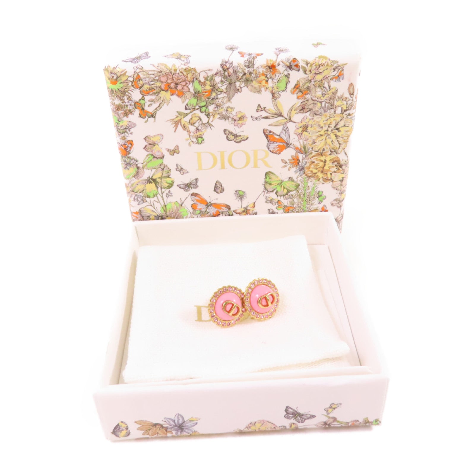 Dior 金屬/水鑽Dior Earrings金扣耳環粉紅色/金色