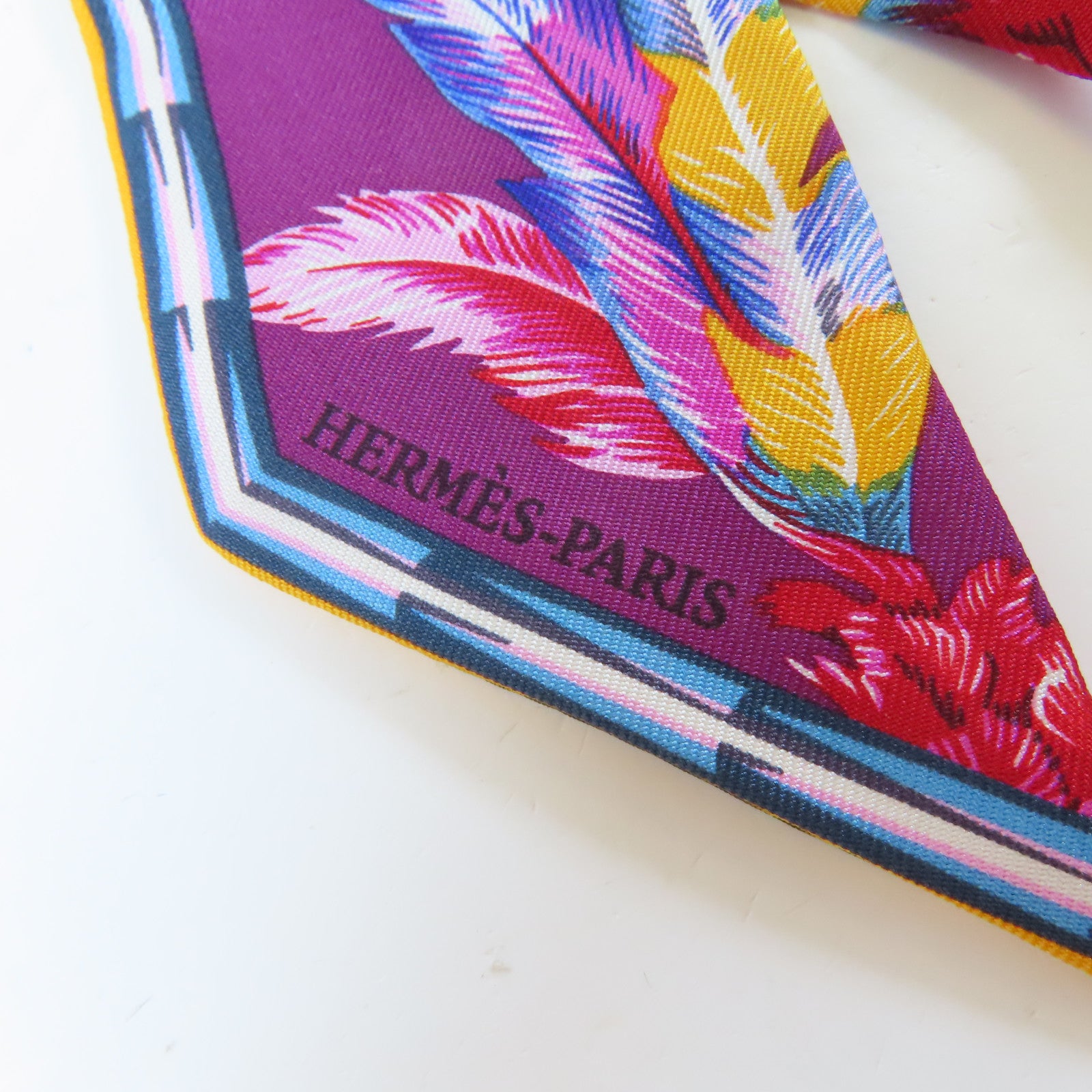 HERMES 絲質Twilly Scarf絲巾紫色/橙色/藍色