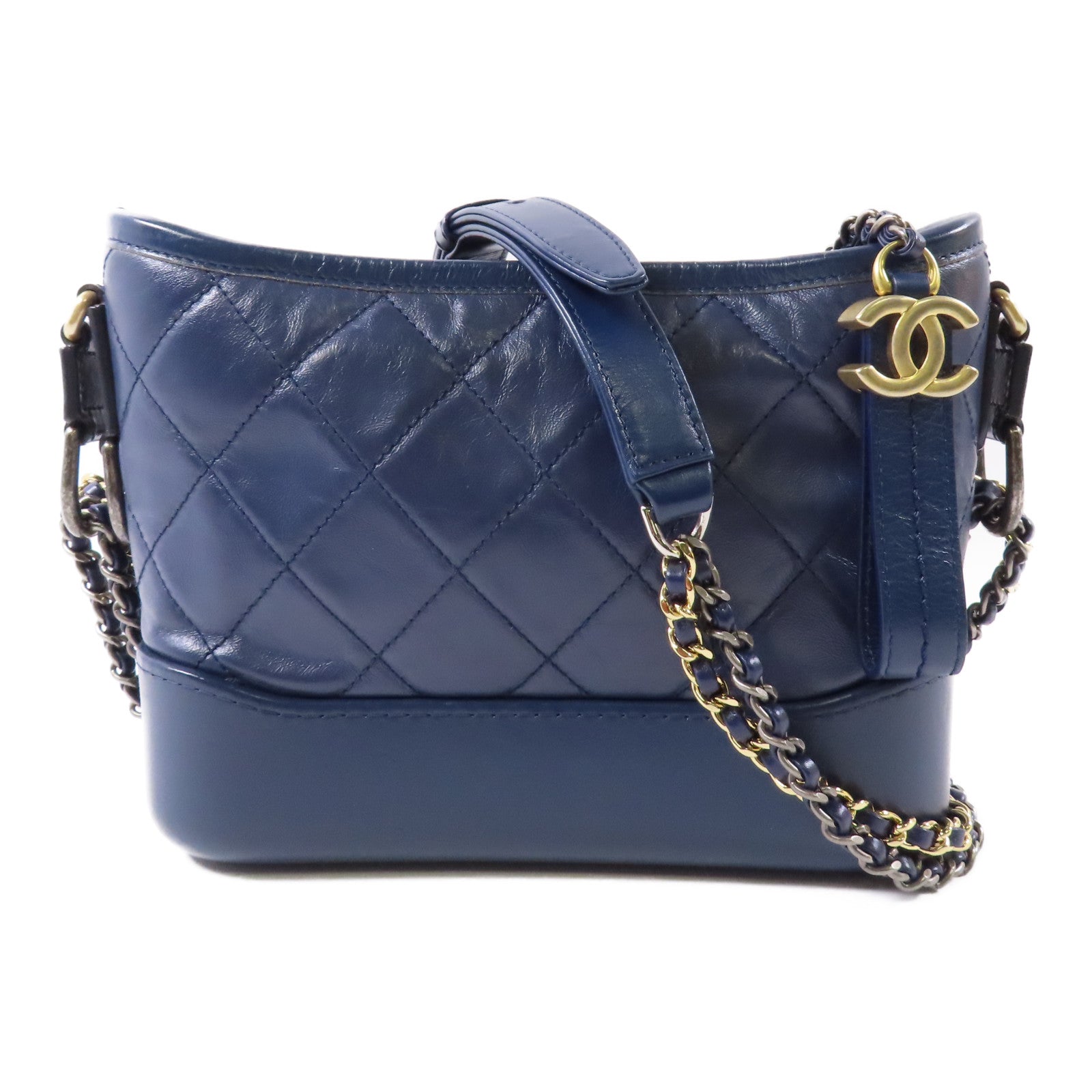 CHANEL 牛皮皮革Gabrielle Small鏈帶肩背袋藍色
