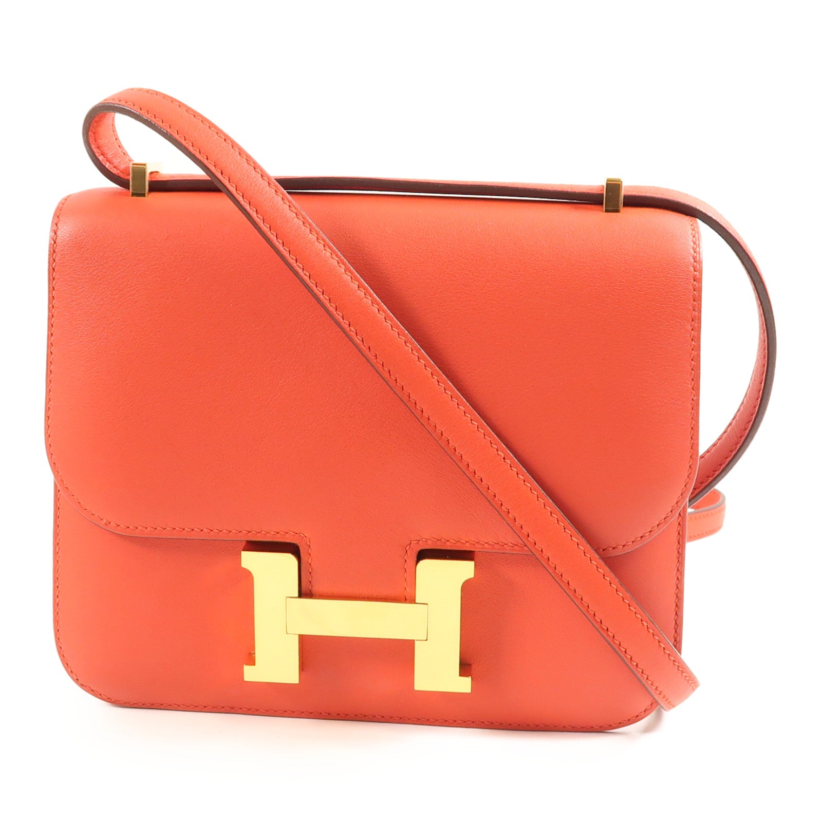 HERMES Swift皮革Constance Mini金扣肩背袋Rouge De Coeur