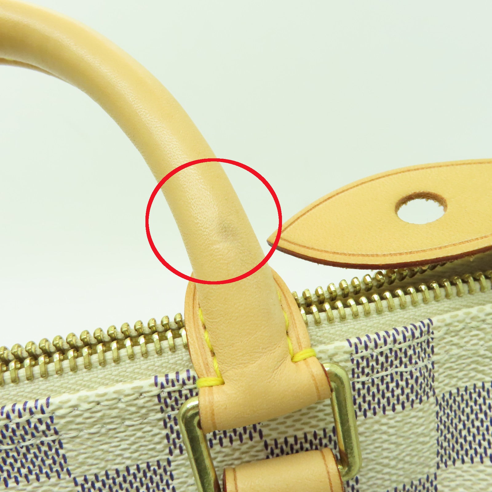 LOUIS VUITTON Damier Azur Speedy 25金扣手挽袋白色